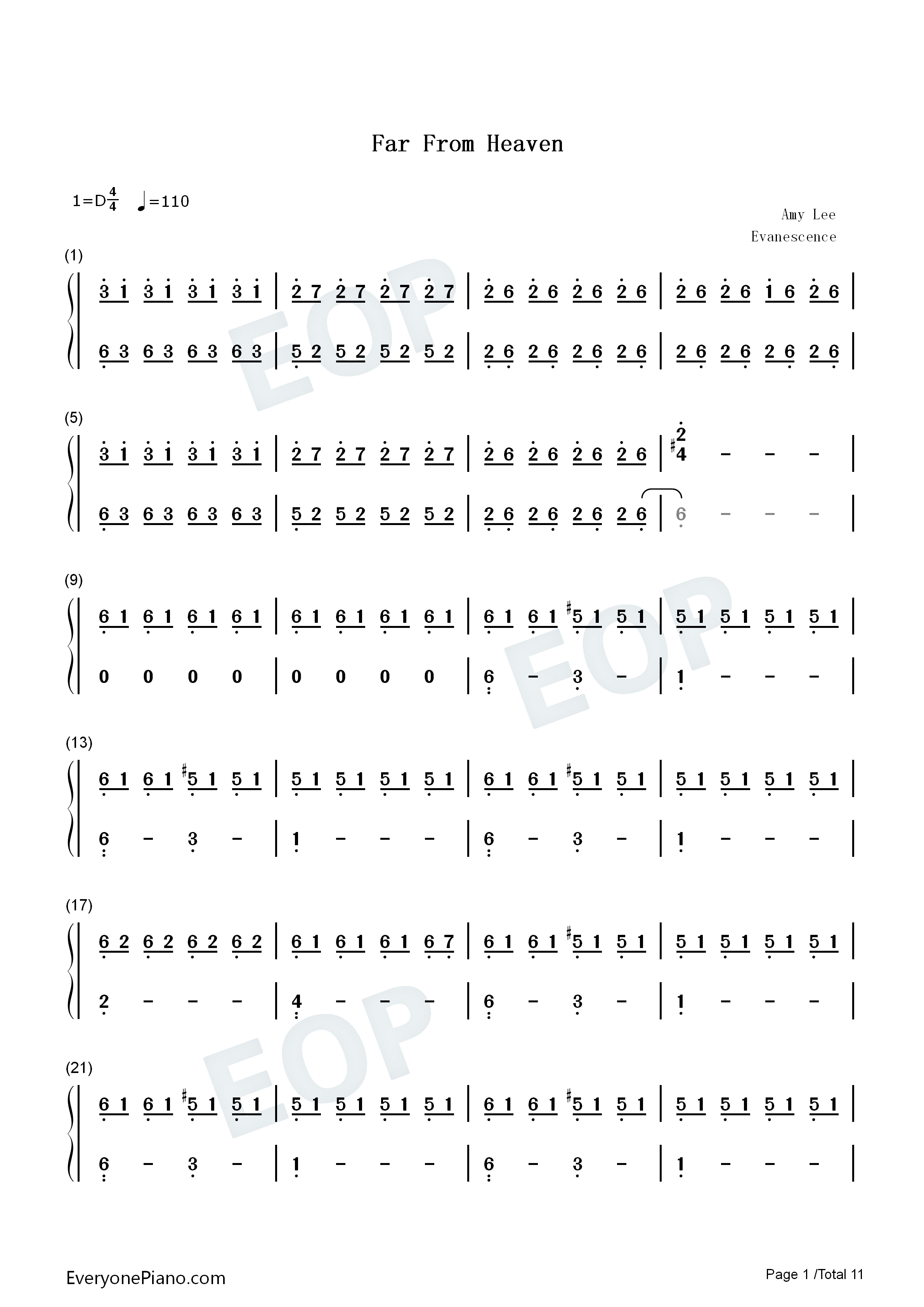 Far_From_Heaven钢琴简谱_Evanescence演唱