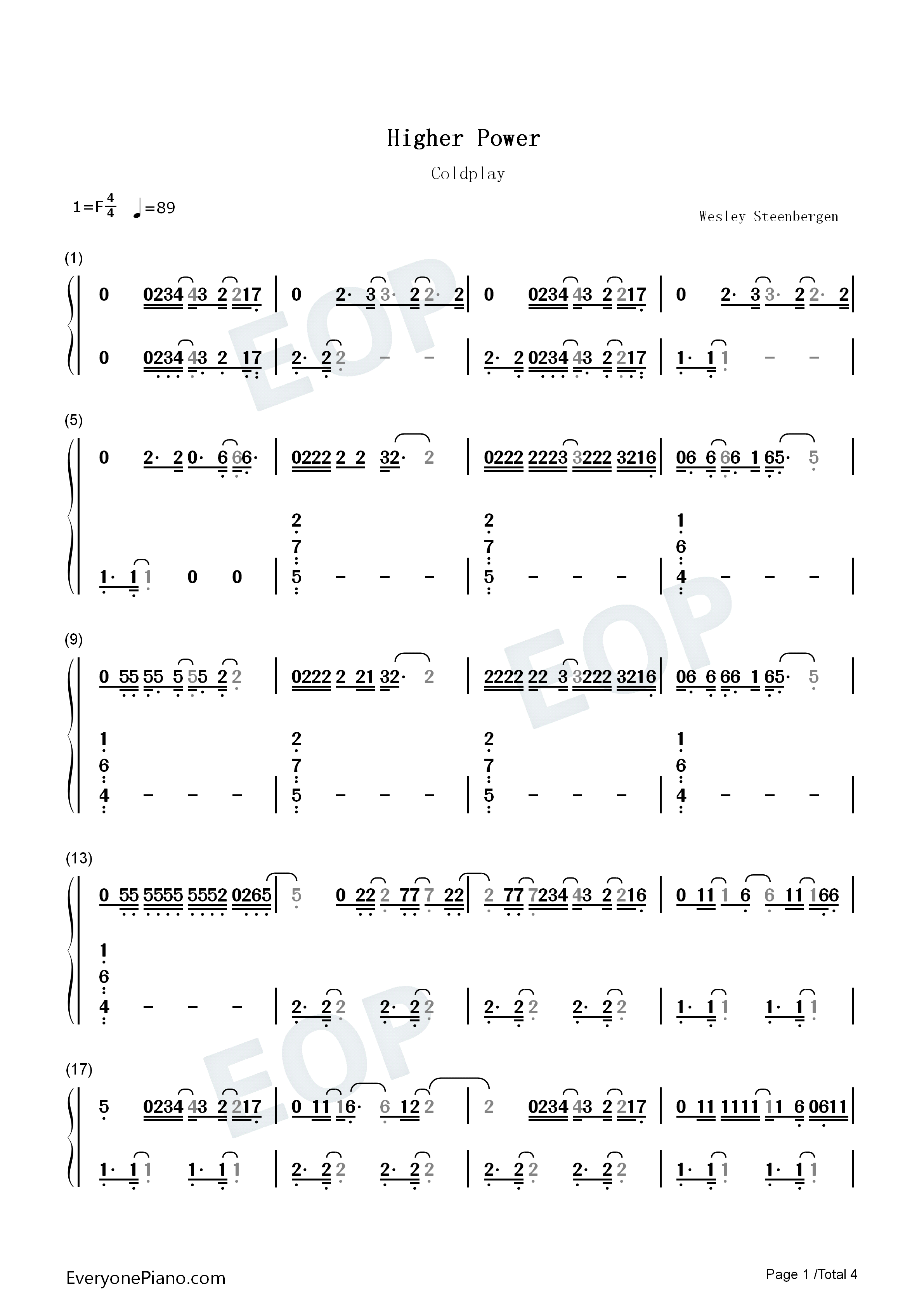 Higher_Power钢琴简谱_Coldplay演唱
