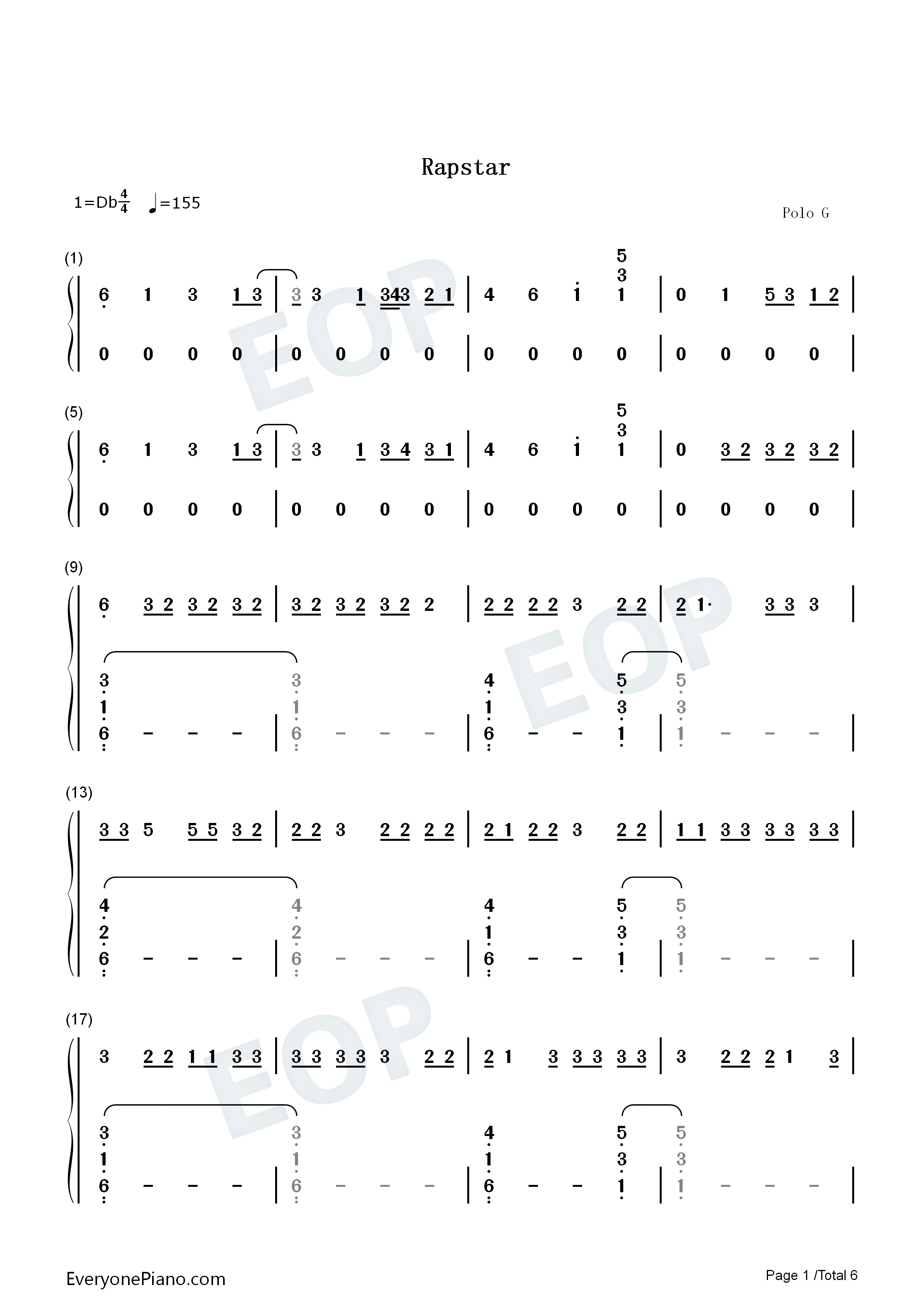 Rapstar钢琴简谱_Polo_G演唱
