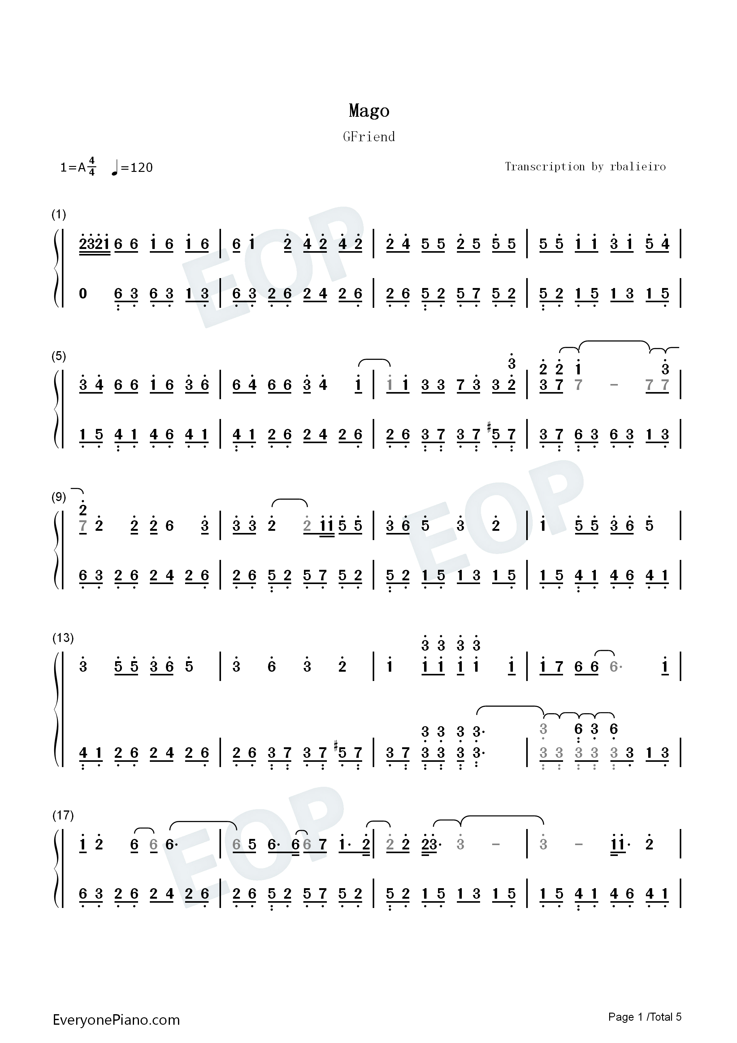 Mago钢琴简谱_GFriend演唱