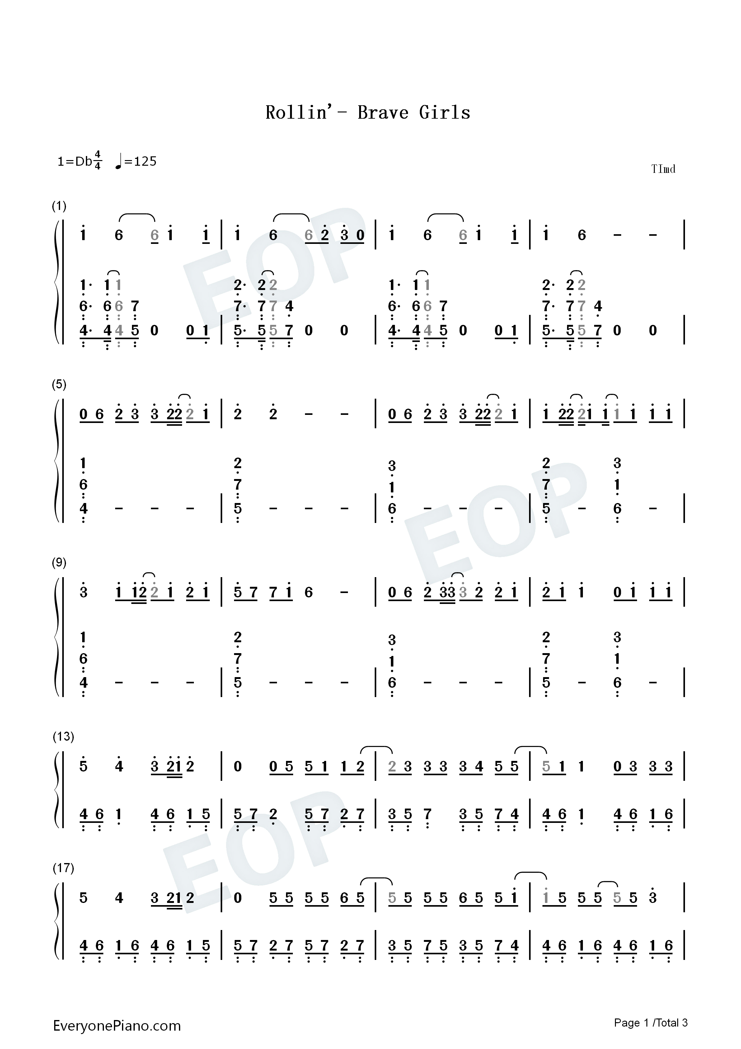 Rollin钢琴简谱_Brave_Girls演唱