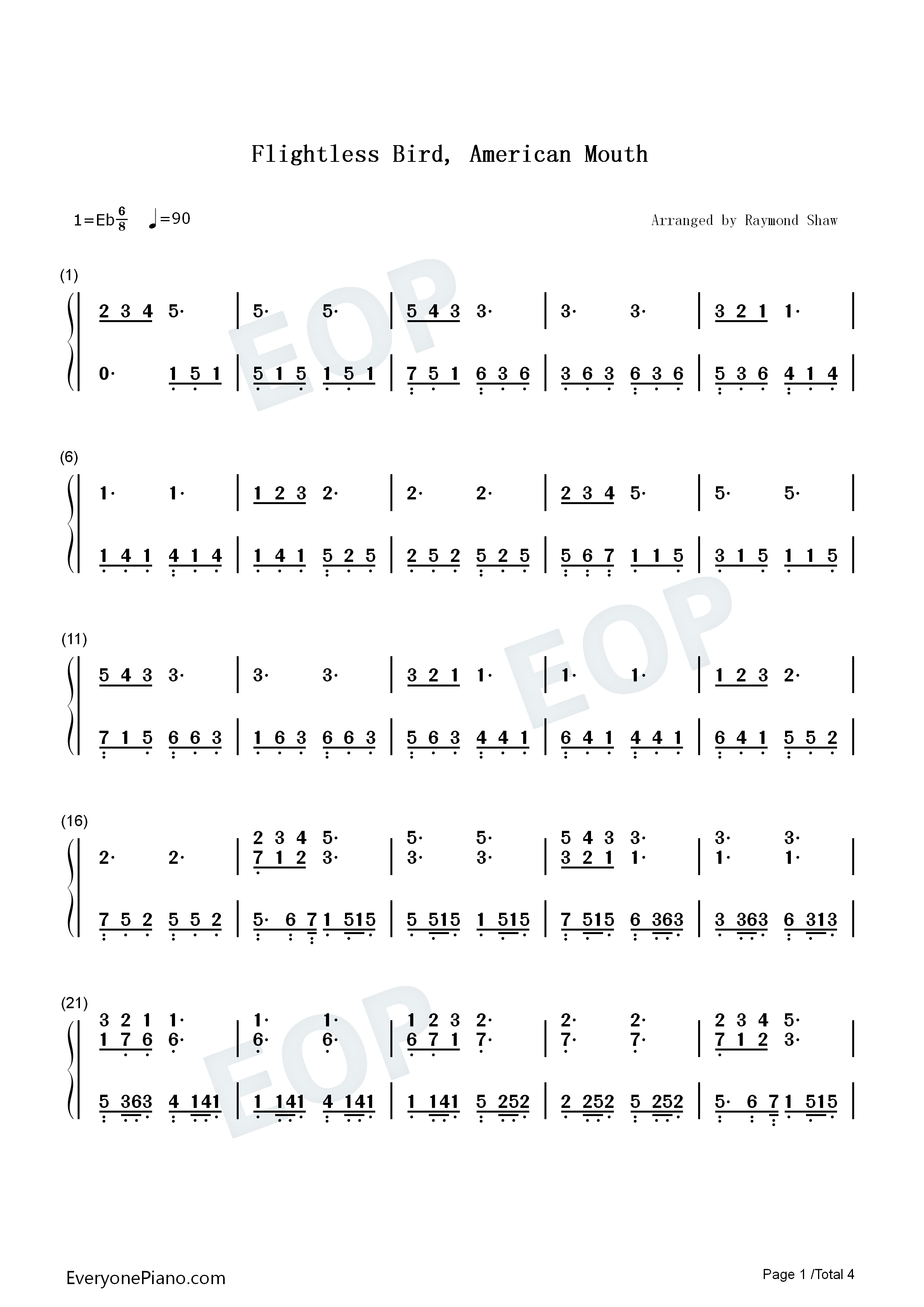 Flightless_Bird_American_Mouth钢琴简谱_Iron_&_Wine演唱