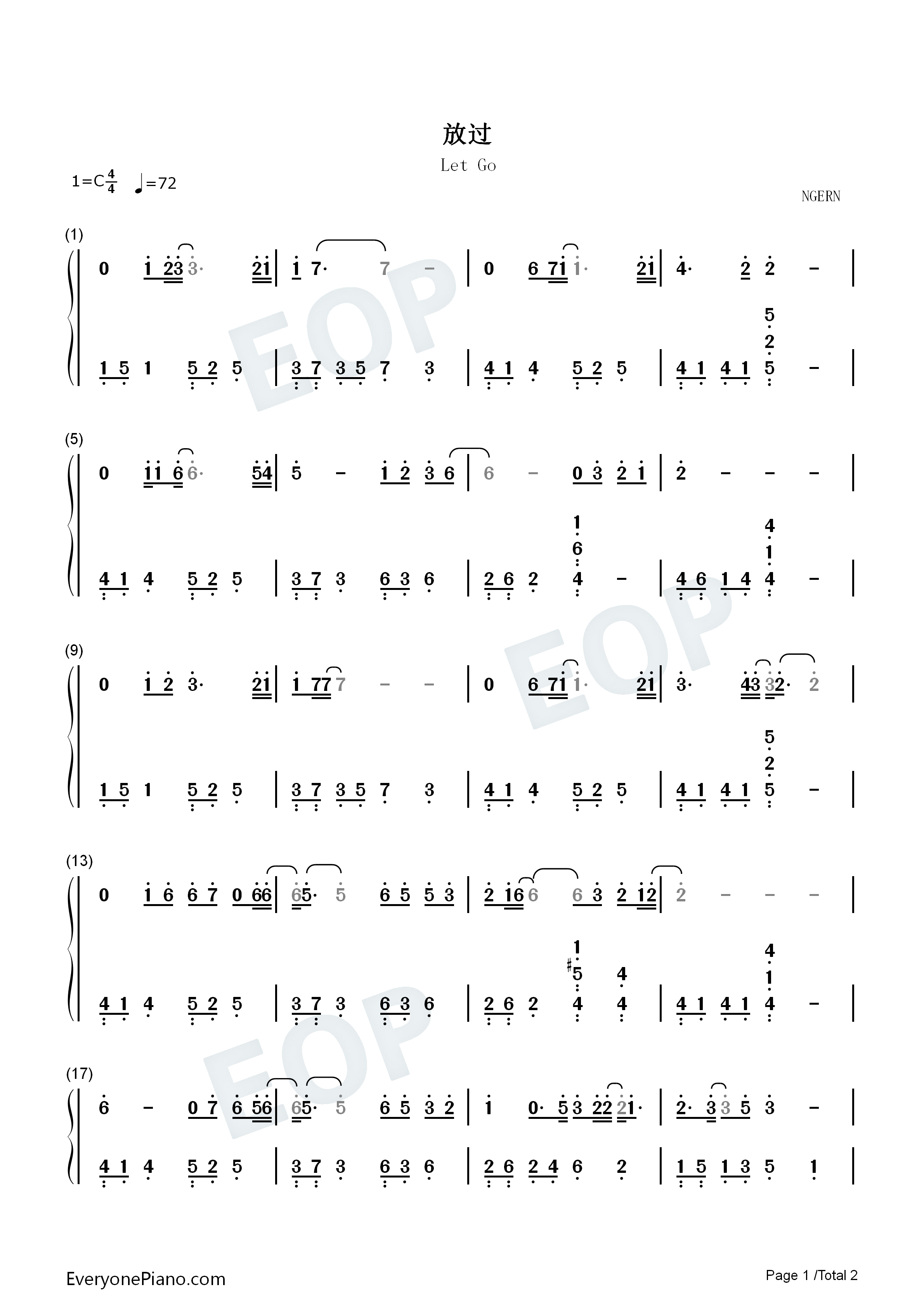 放过钢琴简谱_马頔演唱