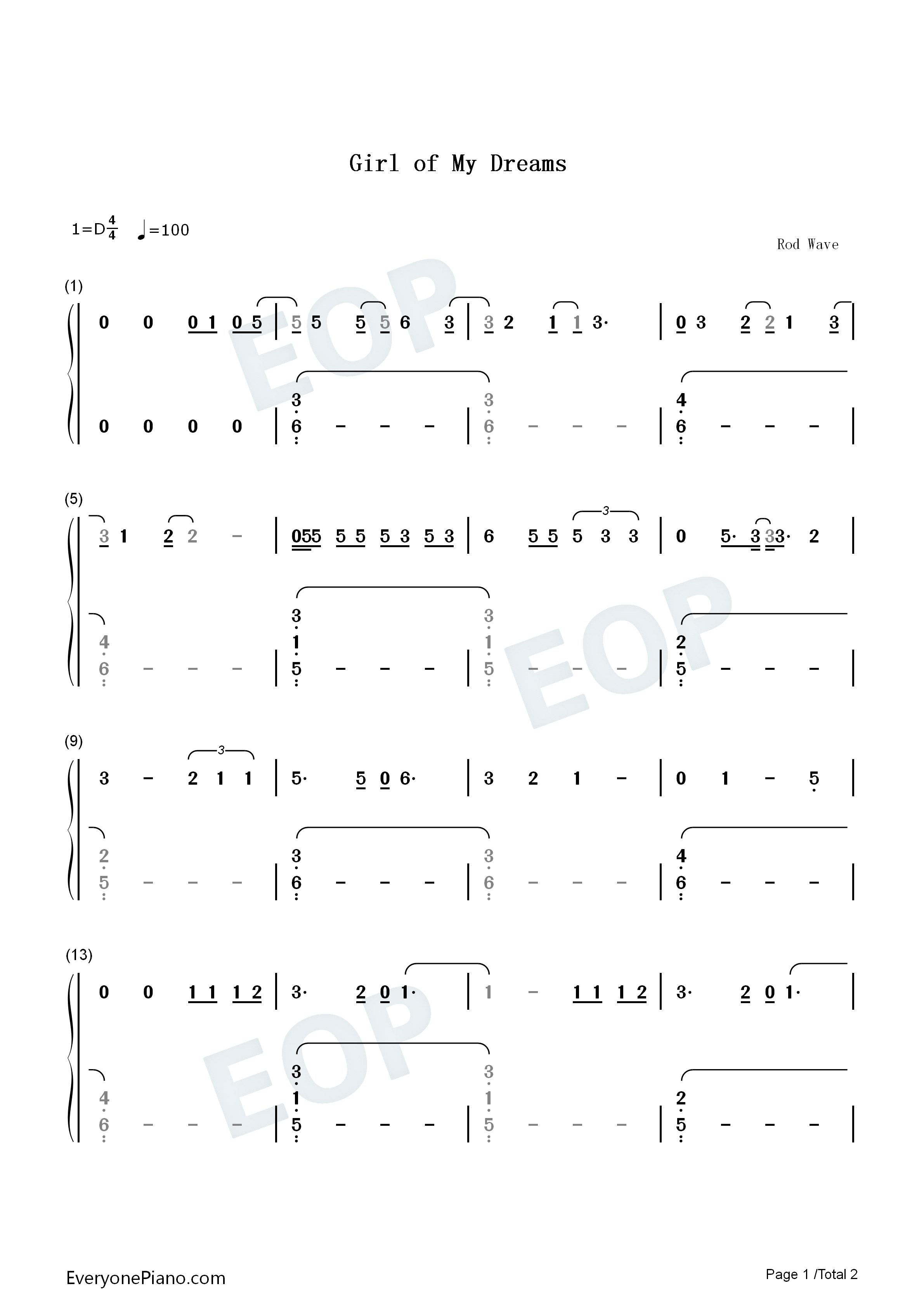 Girl_of_My_Dreams钢琴简谱_Rod_Wave演唱