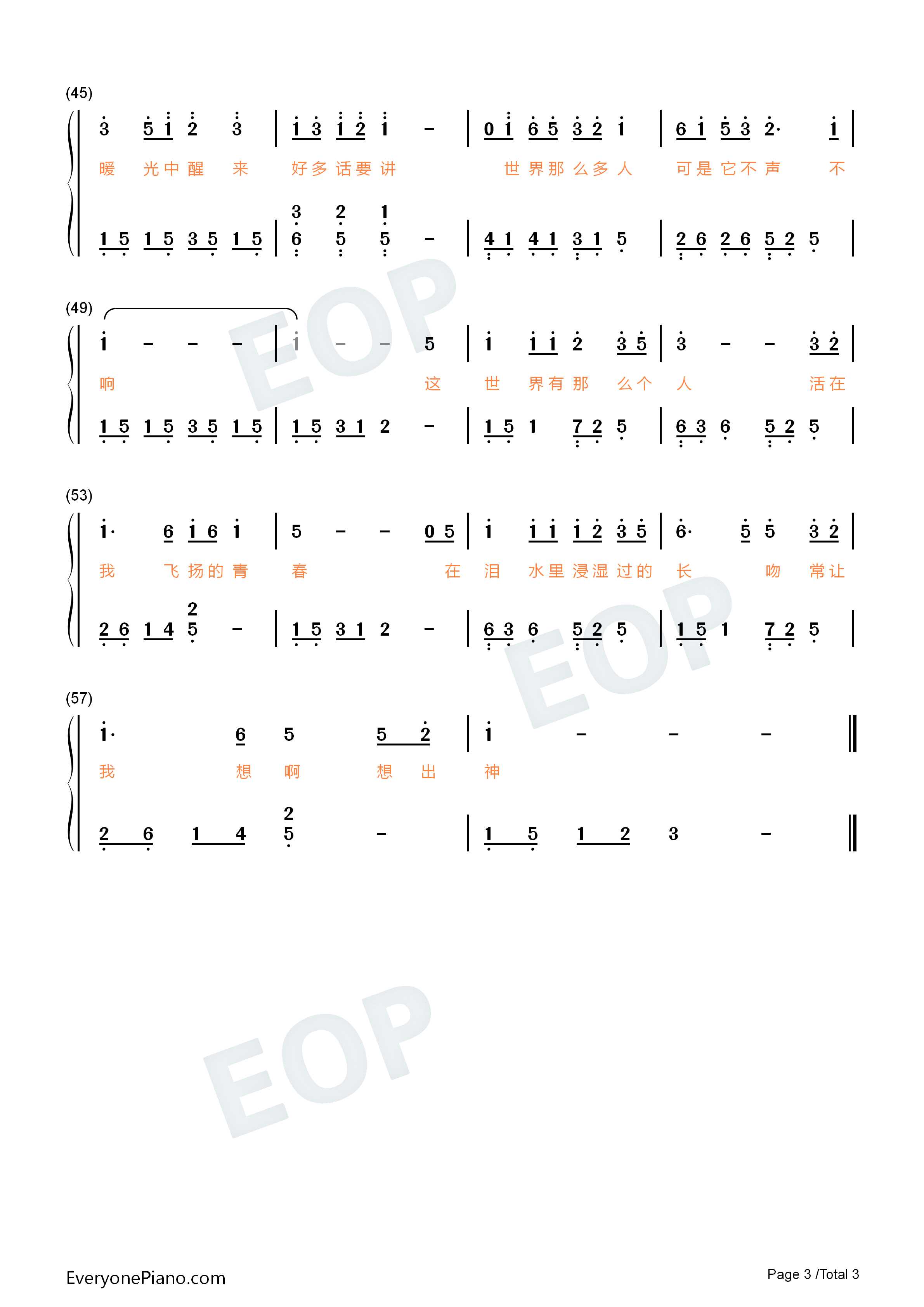 这世界那么多人钢琴简谱_莫文蔚演唱