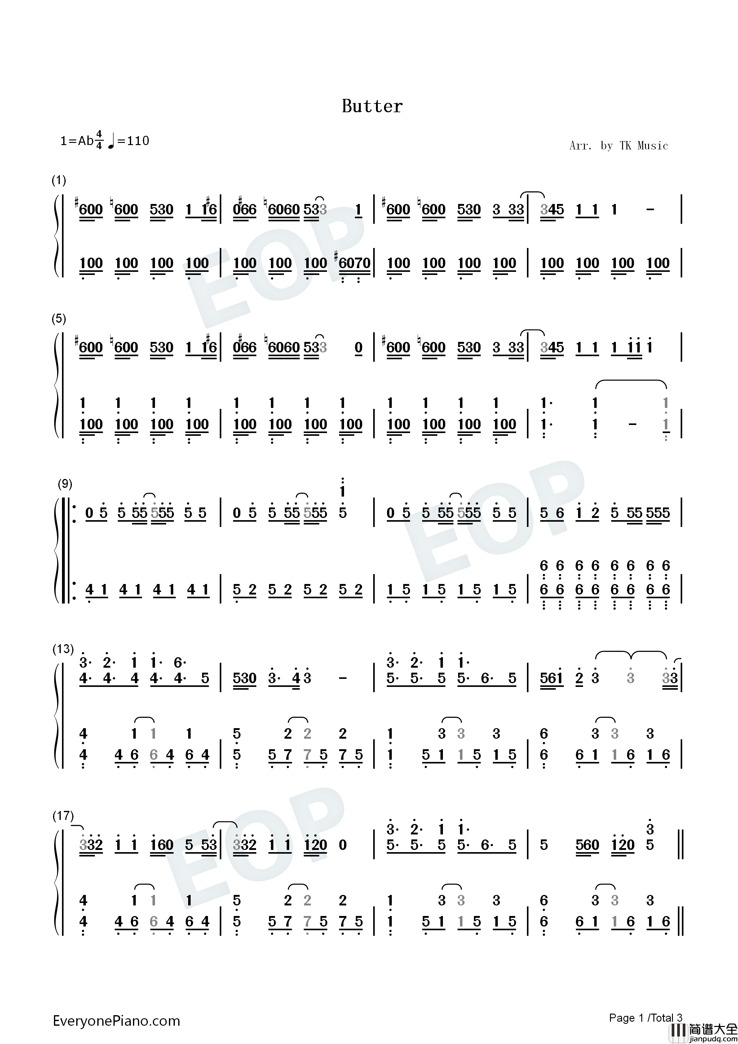 Butter钢琴简谱_防弹少年团演唱