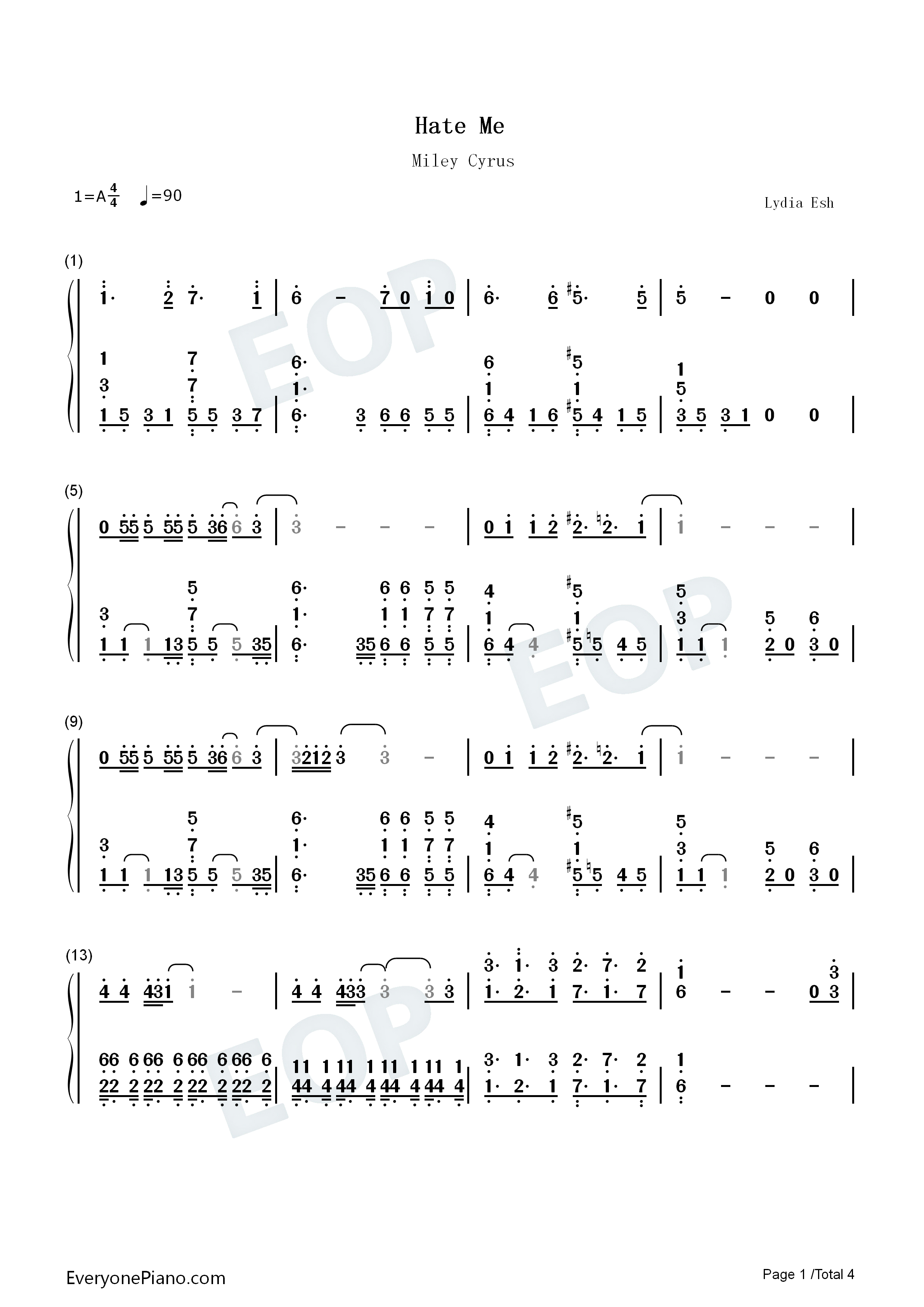 Hate_Me钢琴简谱_Miley_Cyrus演唱