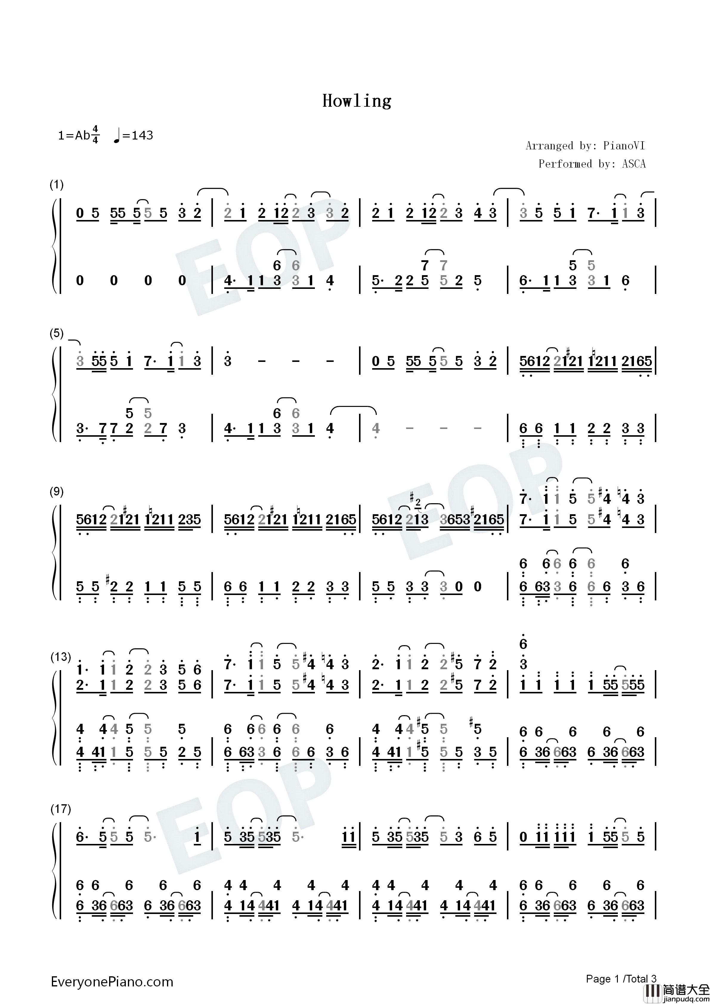 Howling钢琴简谱_ASCA演唱
