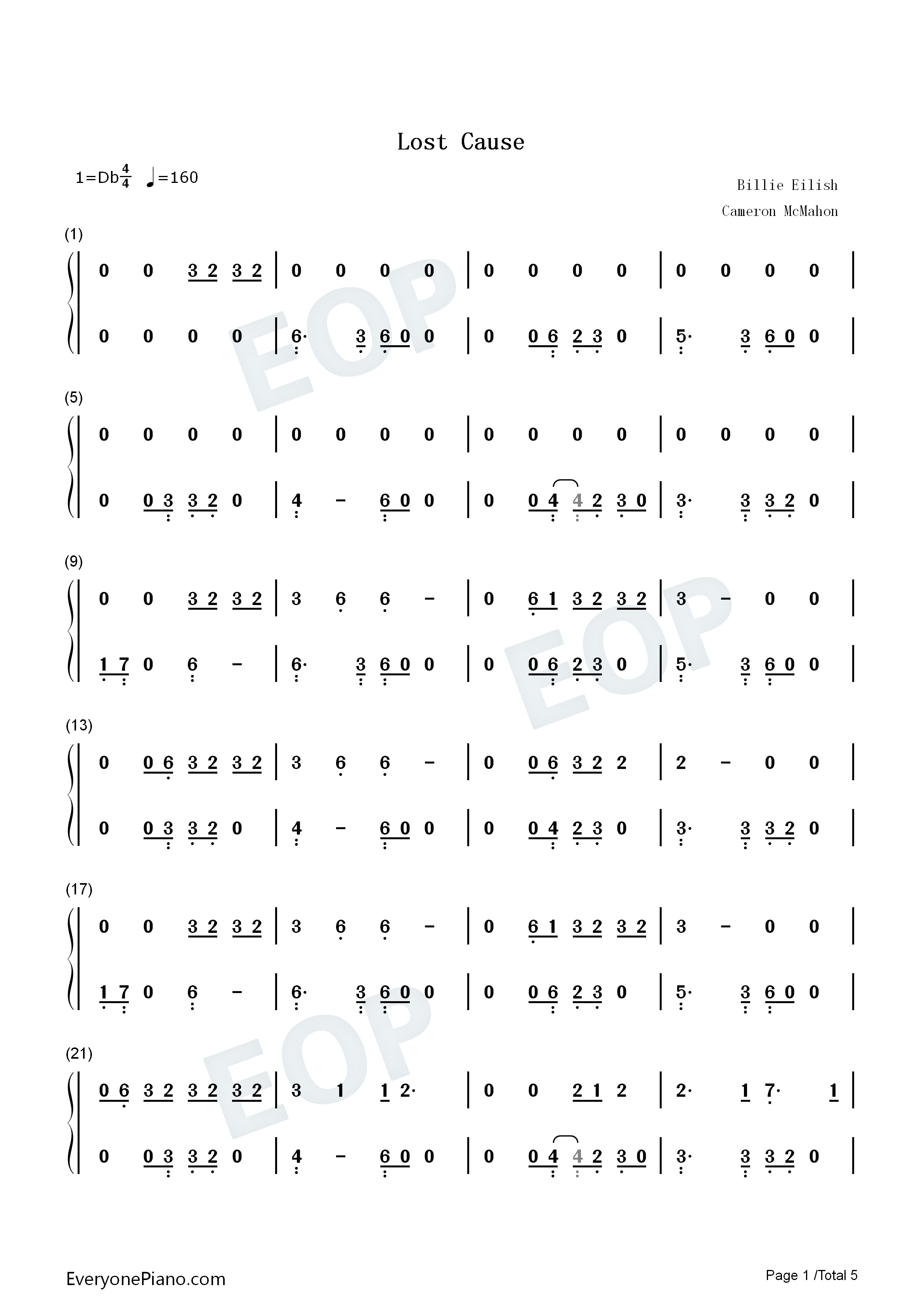 Lost_Cause钢琴简谱_Billie_Eilish演唱