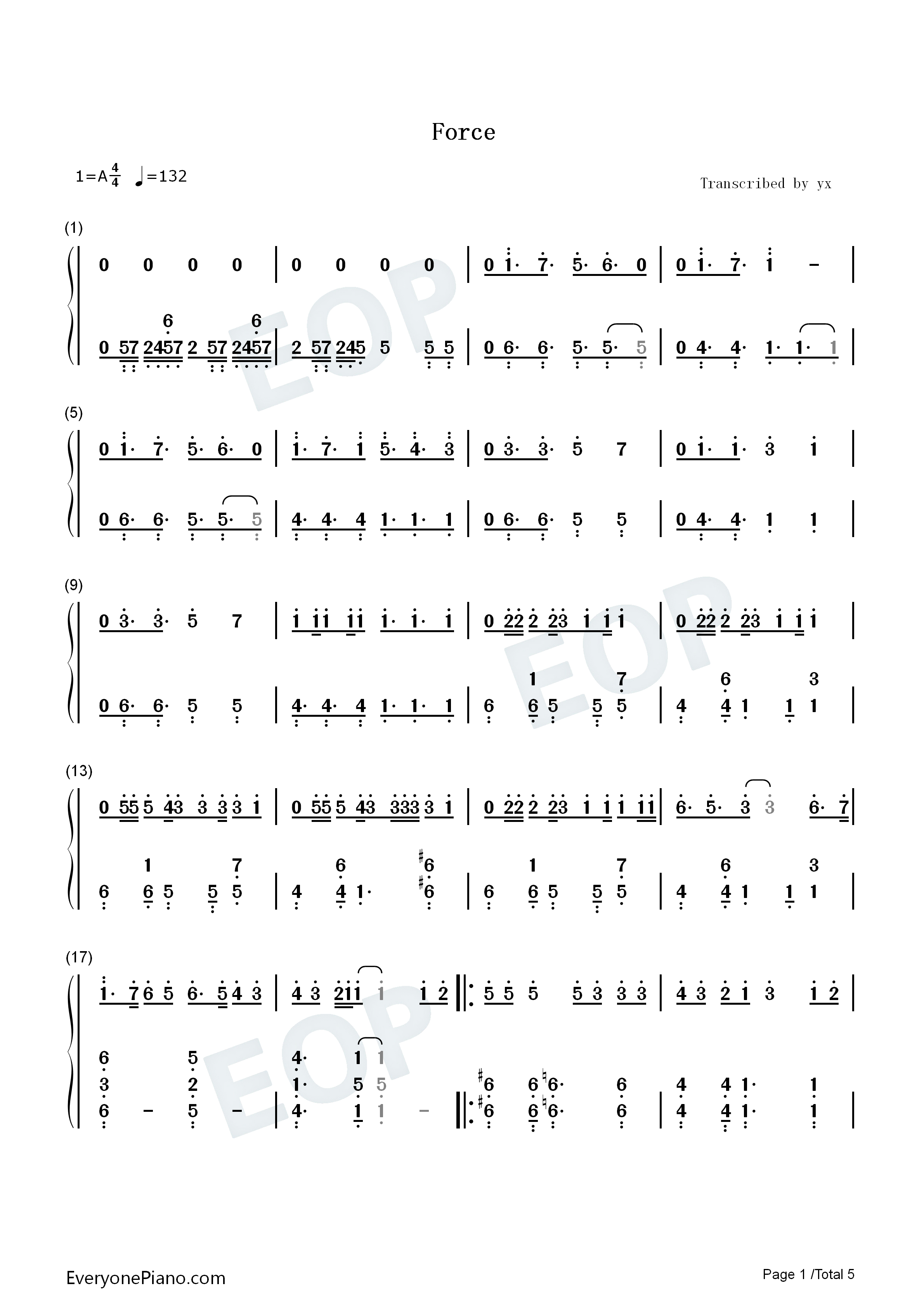 Force钢琴简谱_Tomorrow_X_Together演唱