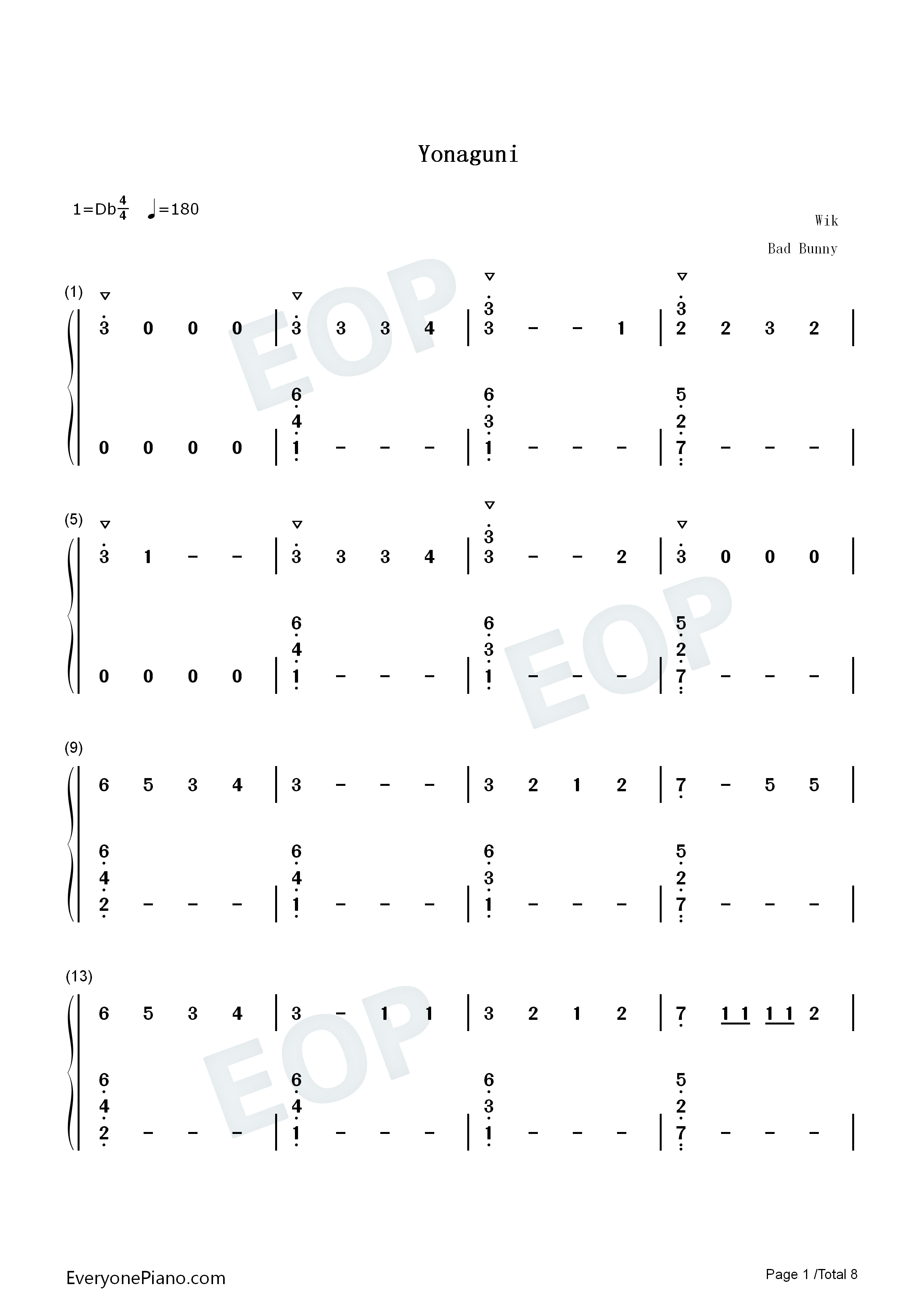 Yonaguni钢琴简谱_Bad_Bunny演唱