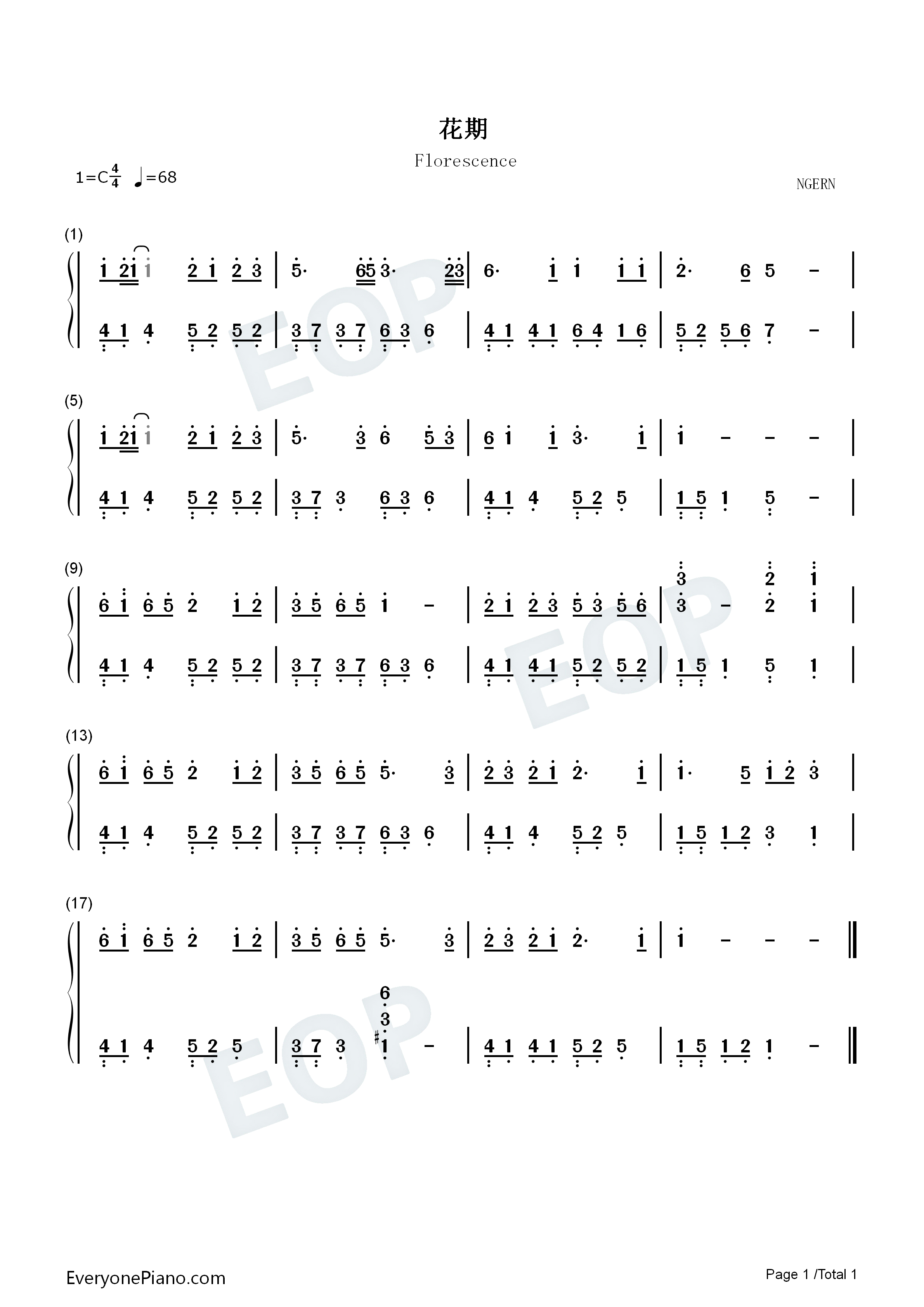 花期钢琴简谱_胡夏演唱