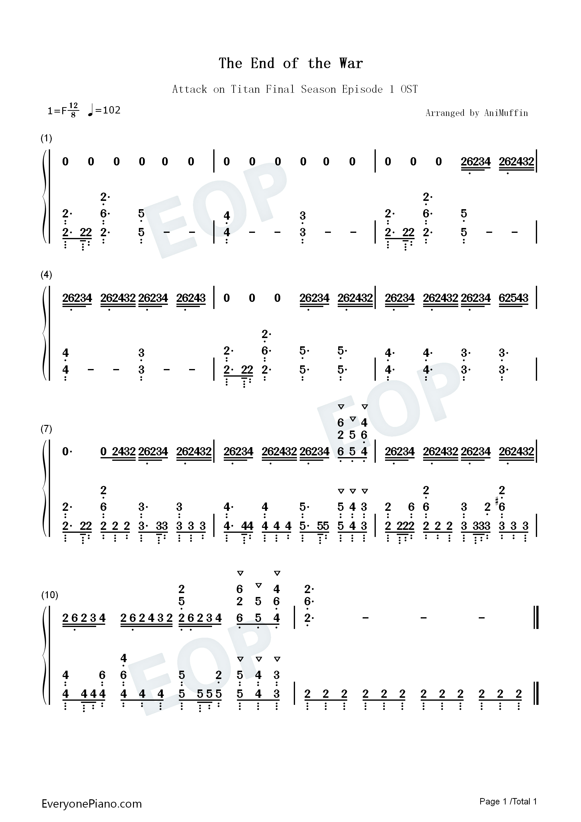 The_End_of_The_War钢琴简谱_泽野弘之演唱