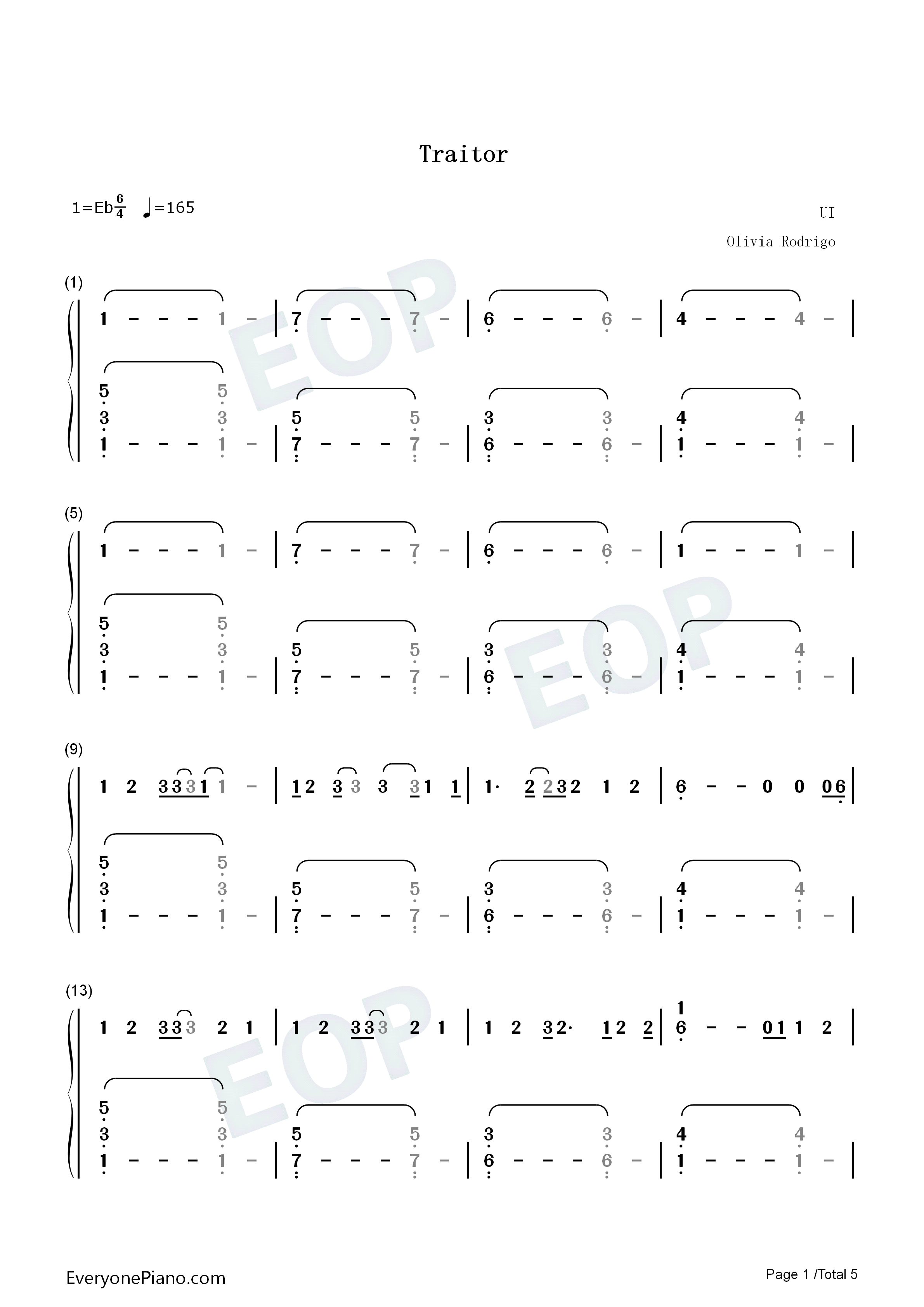 Traitor钢琴简谱_Olivia_Rodrigo演唱