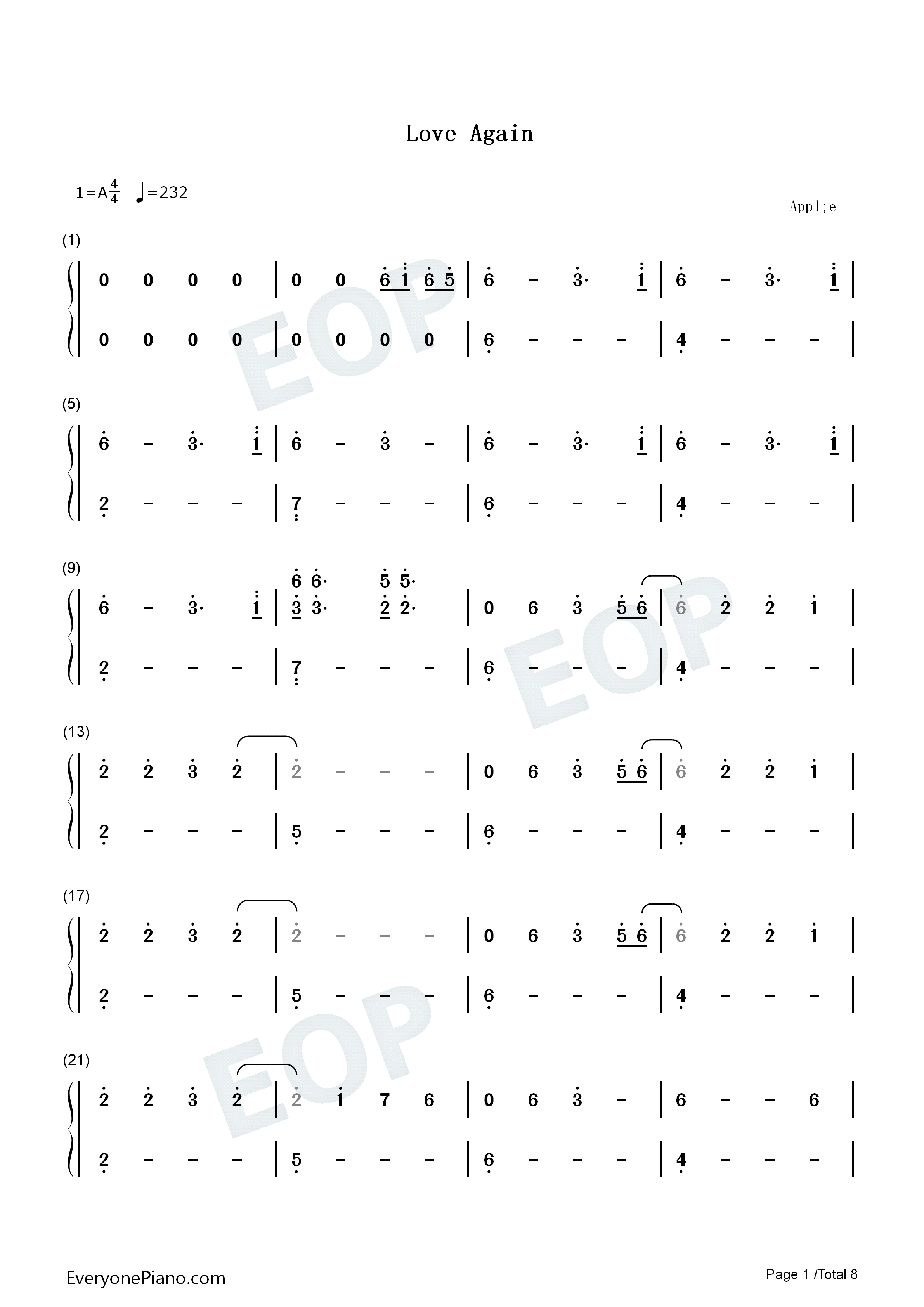 Love_Again钢琴简谱_Dua_Lipa演唱