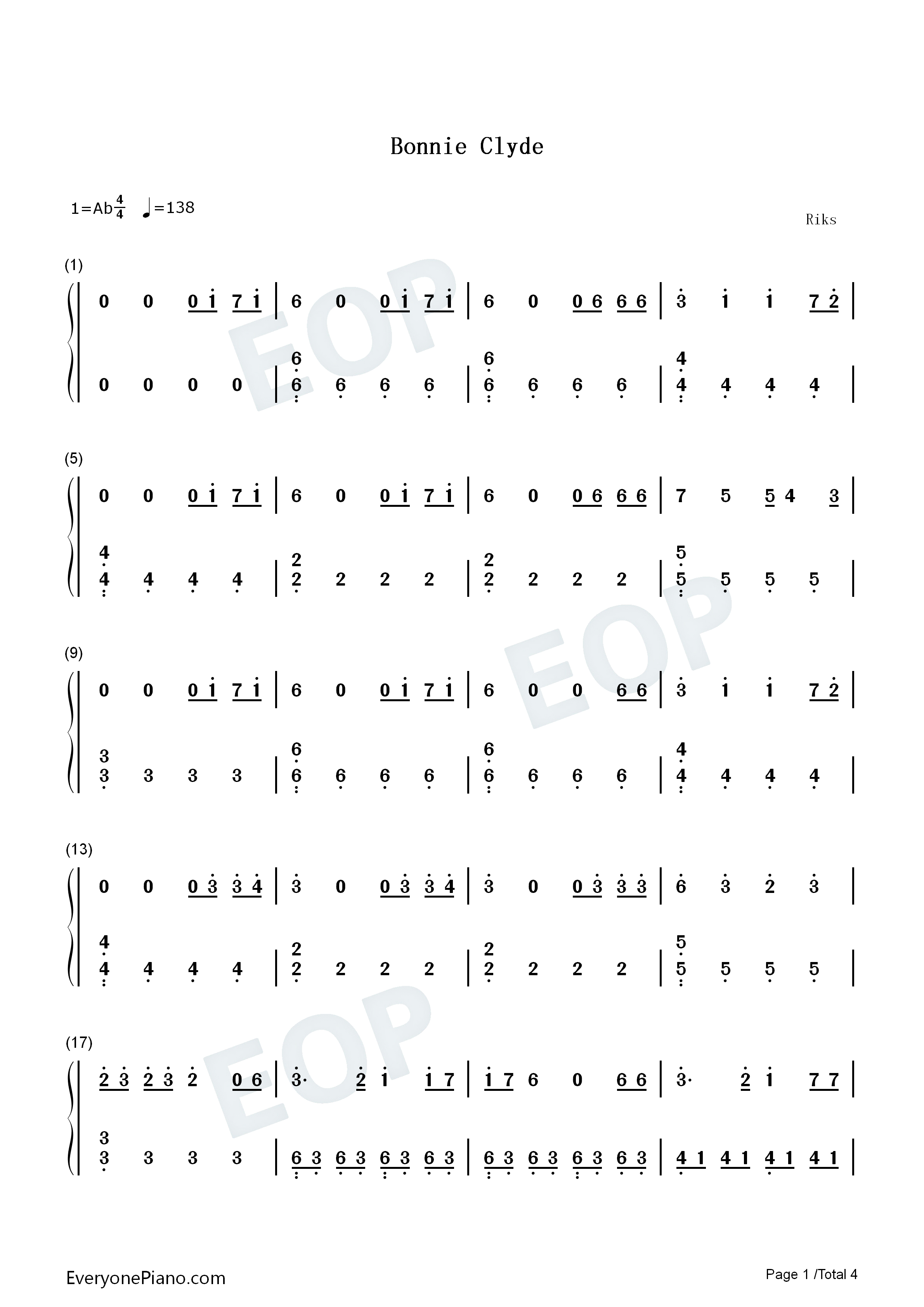 Bonnie_Clyde钢琴简谱_宋雨琦演唱