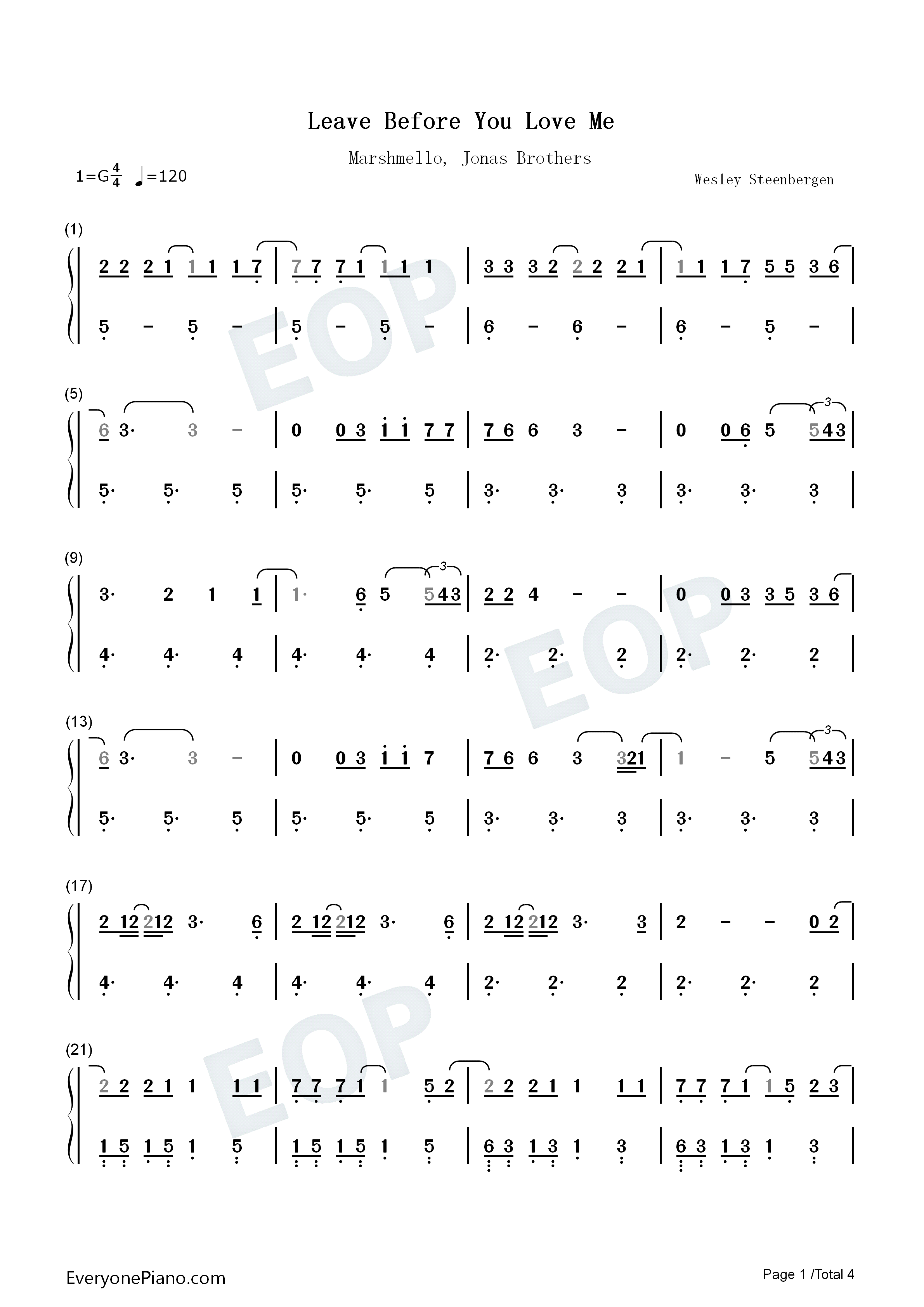 Leave_Before_You_Love_Me钢琴简谱_Marshmello_Jonas_Brothers演唱