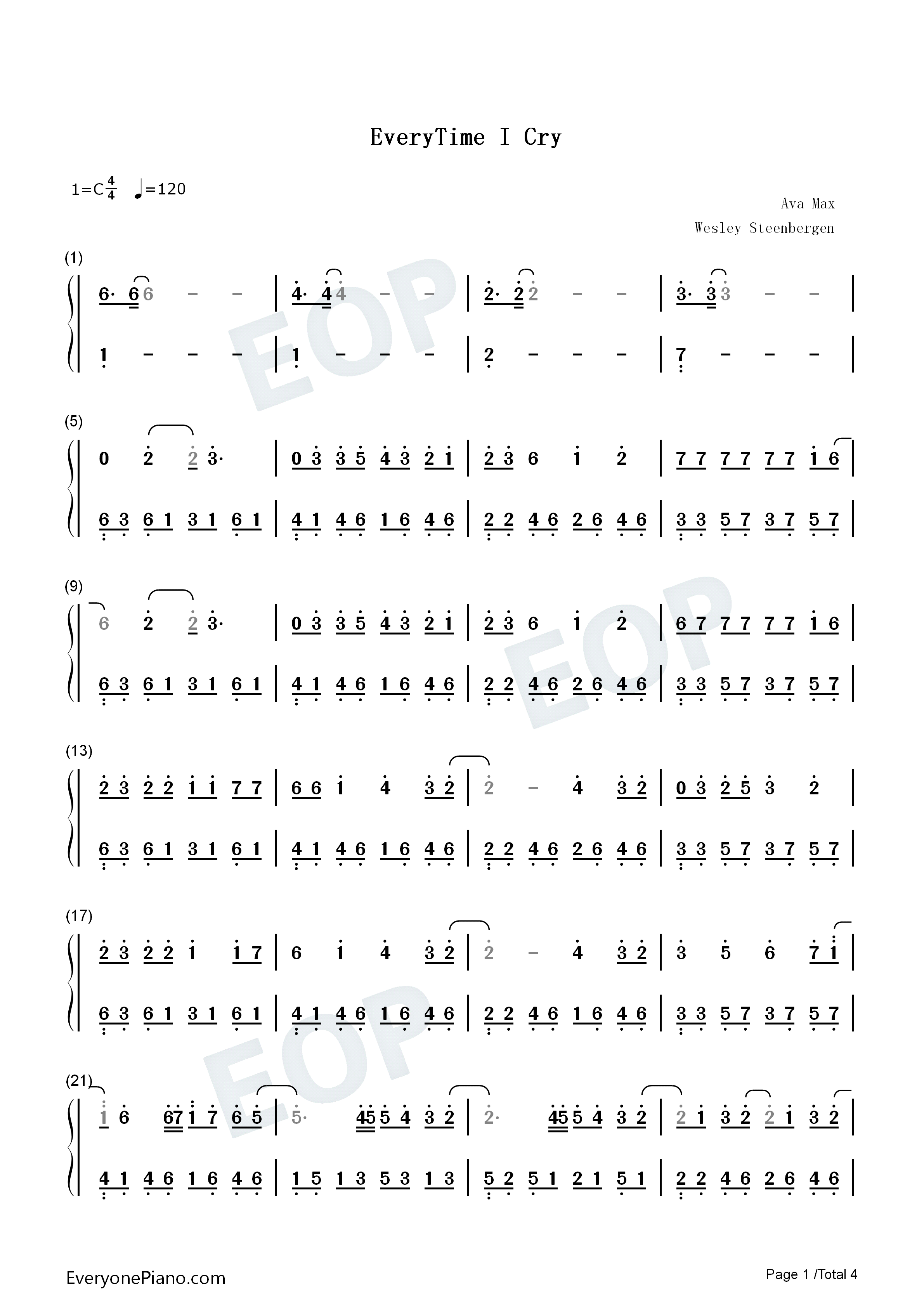 EveryTime_I_Cry钢琴简谱_Ava_Max演唱