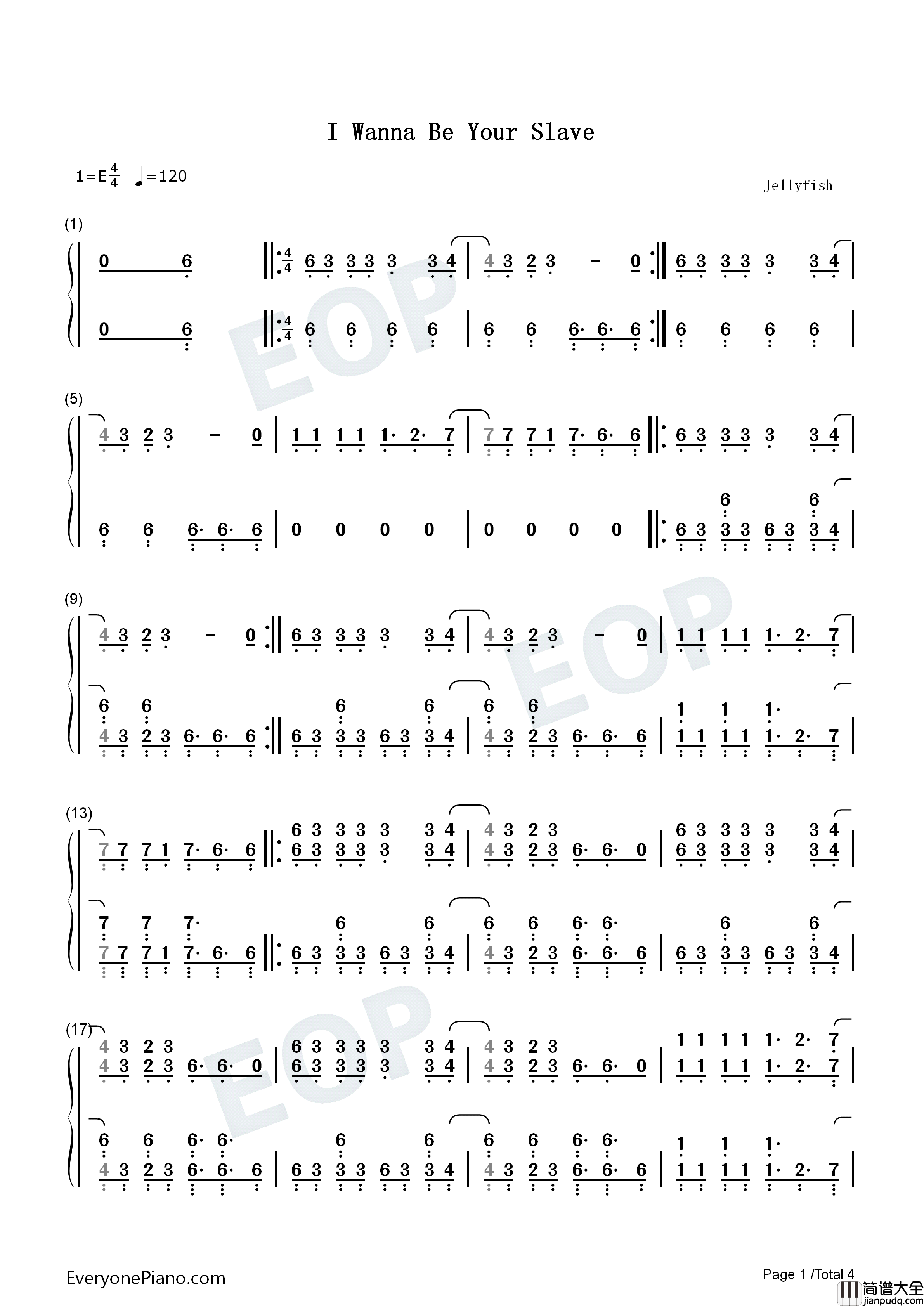 I_Wanna_Be_Your_Slave钢琴简谱_Maneskin演唱