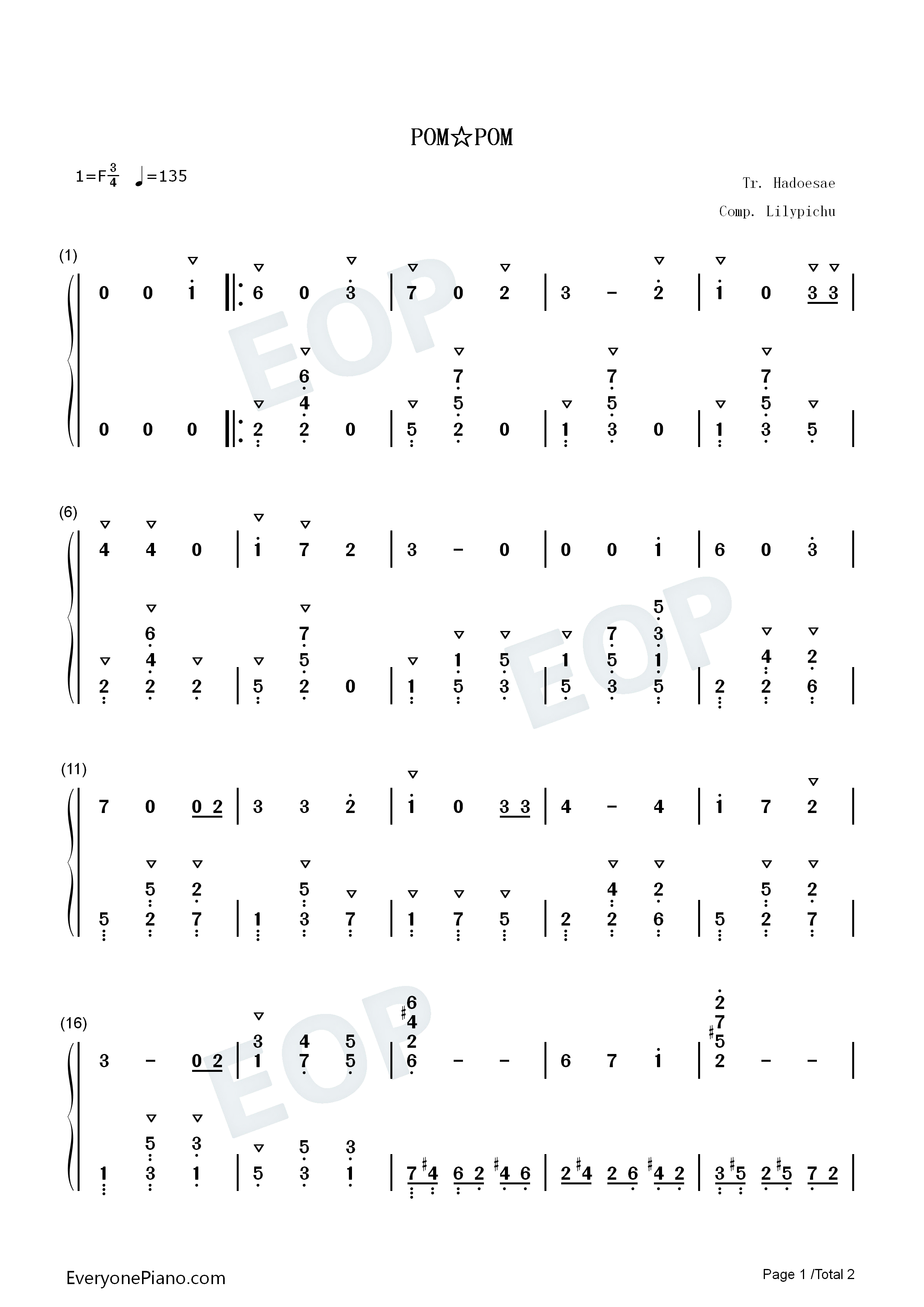 POM_POM钢琴简谱_LilyPichu演唱