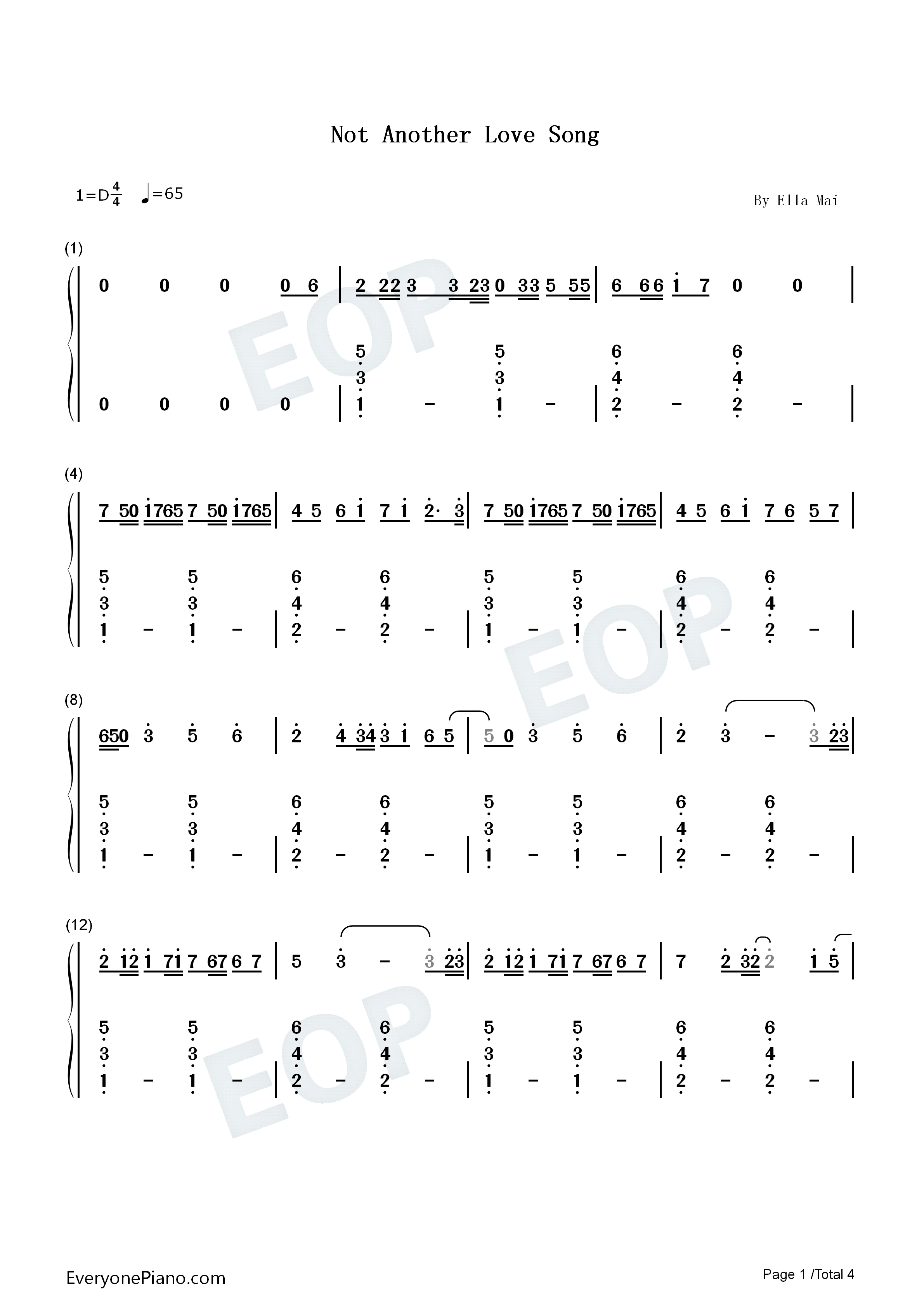 Not_Another_Love_Song钢琴简谱_Ella_Mai演唱