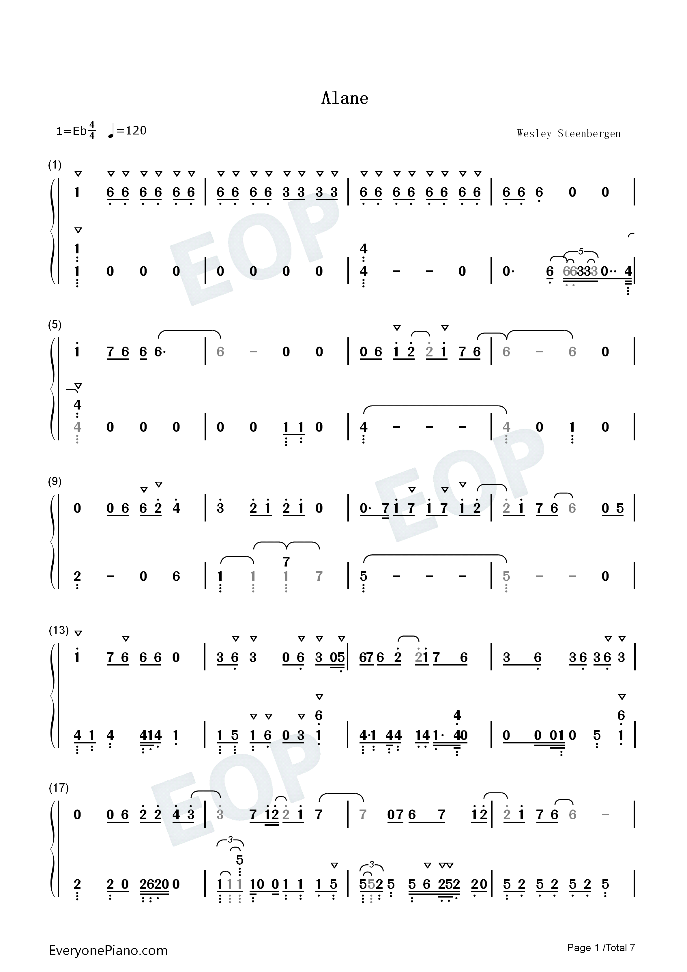 Alane钢琴简谱_Robin_Schulz_Wes演唱