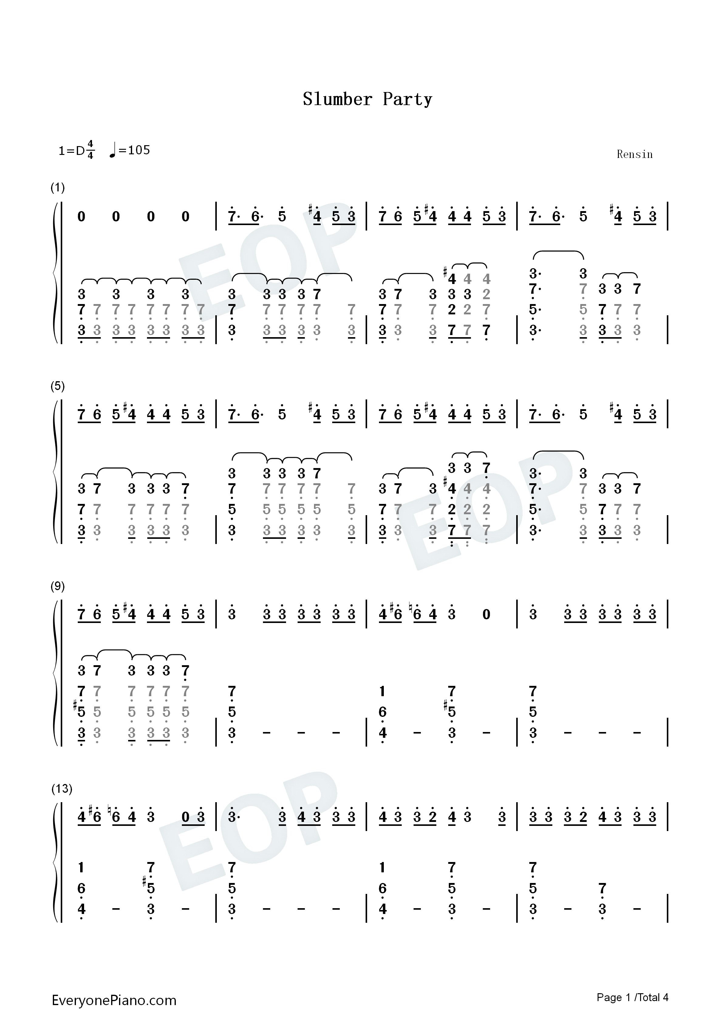 Slumber_Party钢琴简谱_Ashnikko_Princess_Nokia演唱