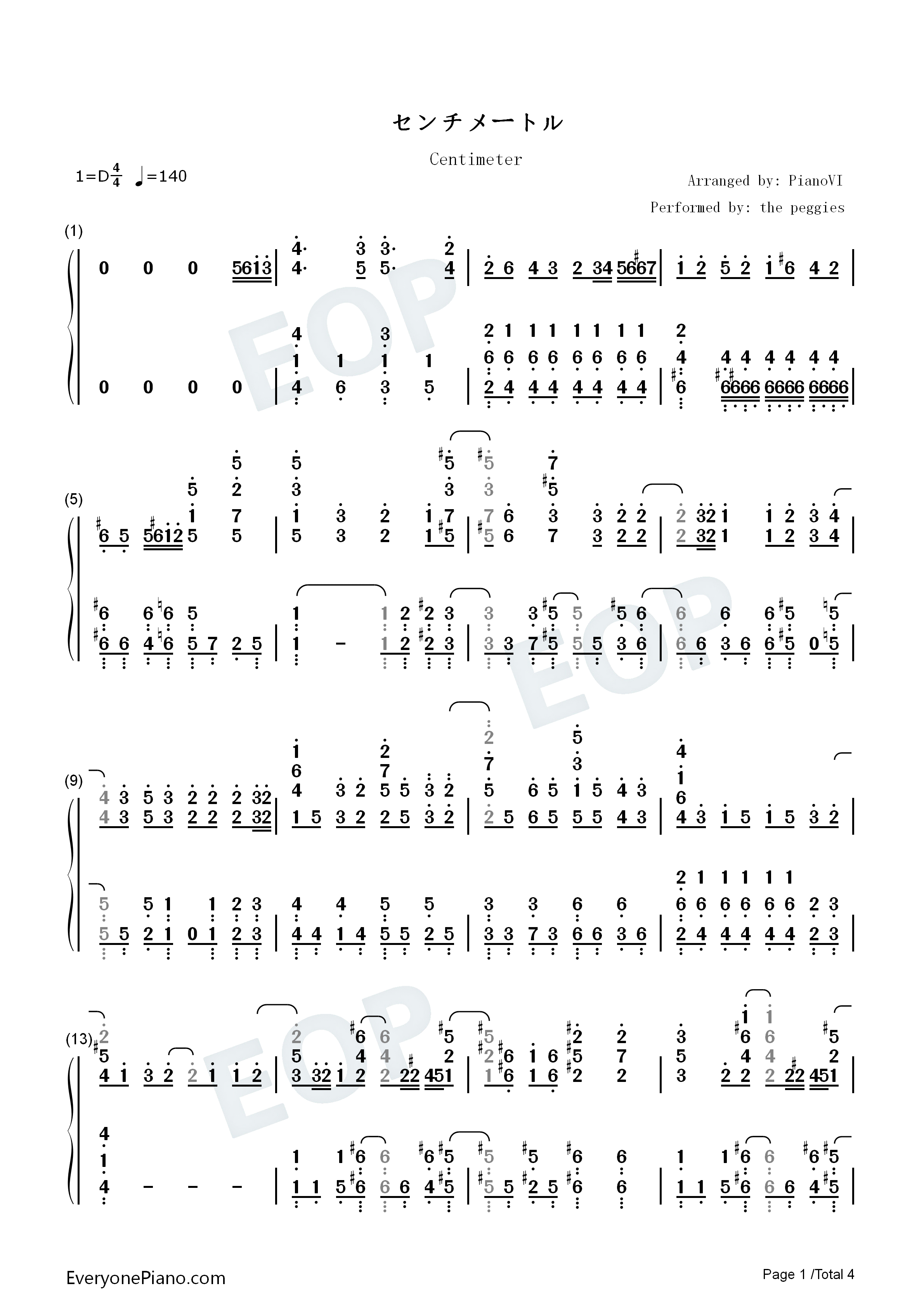 センチメートル钢琴简谱_The_Peggies演唱