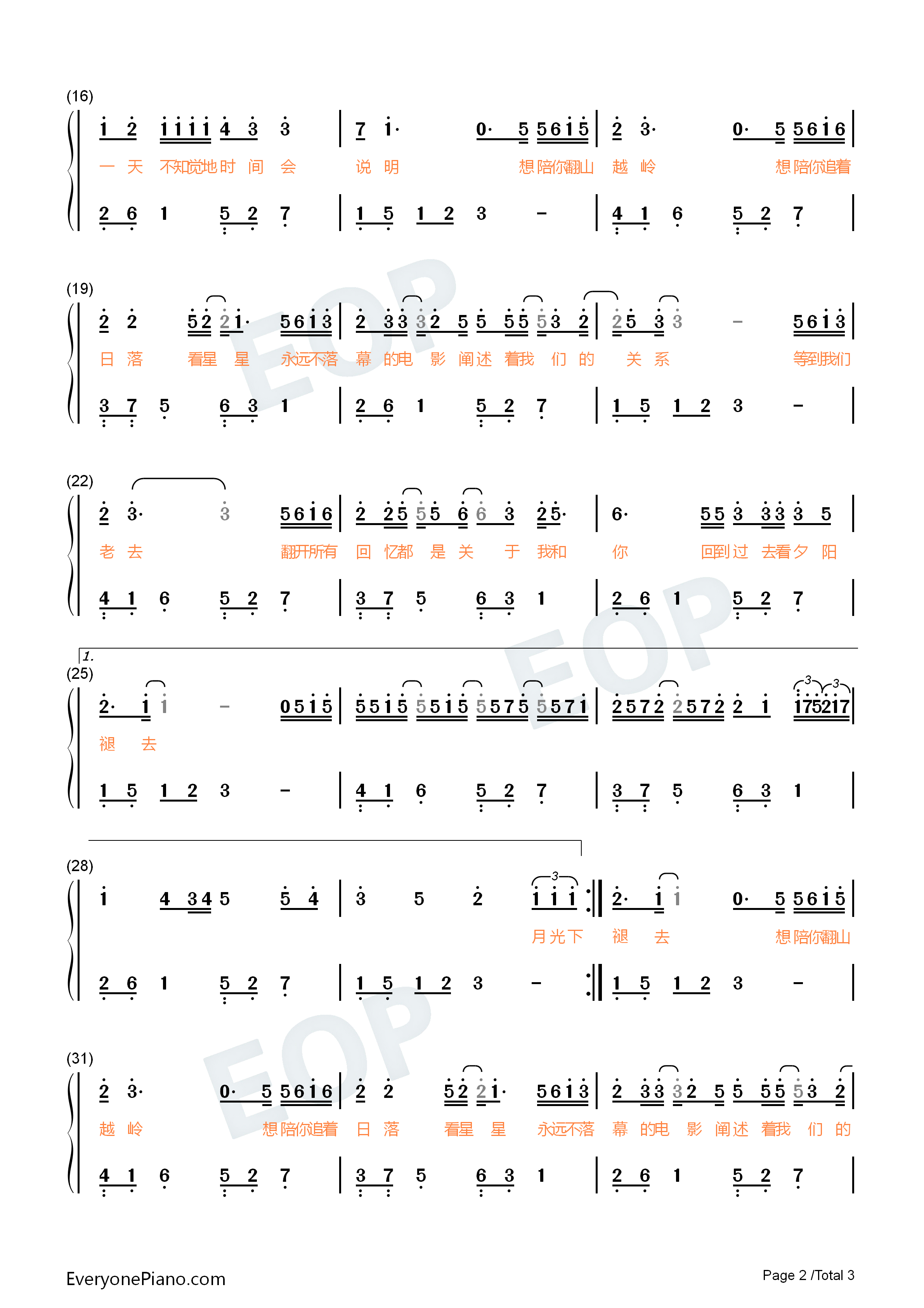 陪你看星星钢琴简谱_陈子晴演唱