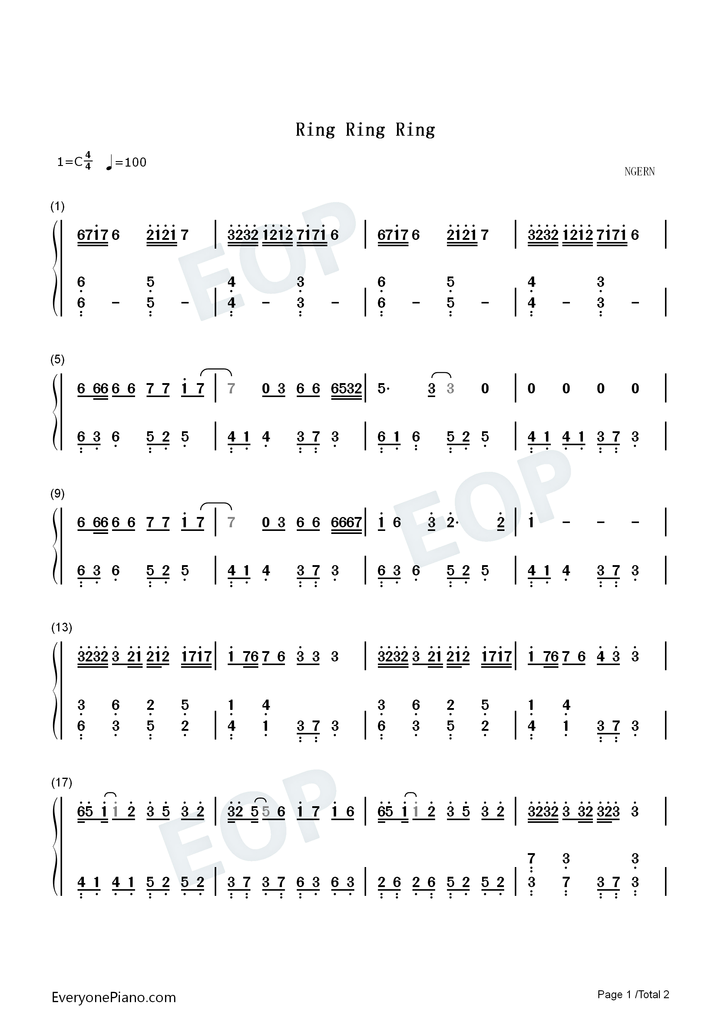 Ring_Ring_Ring钢琴简谱_S.H.E演唱