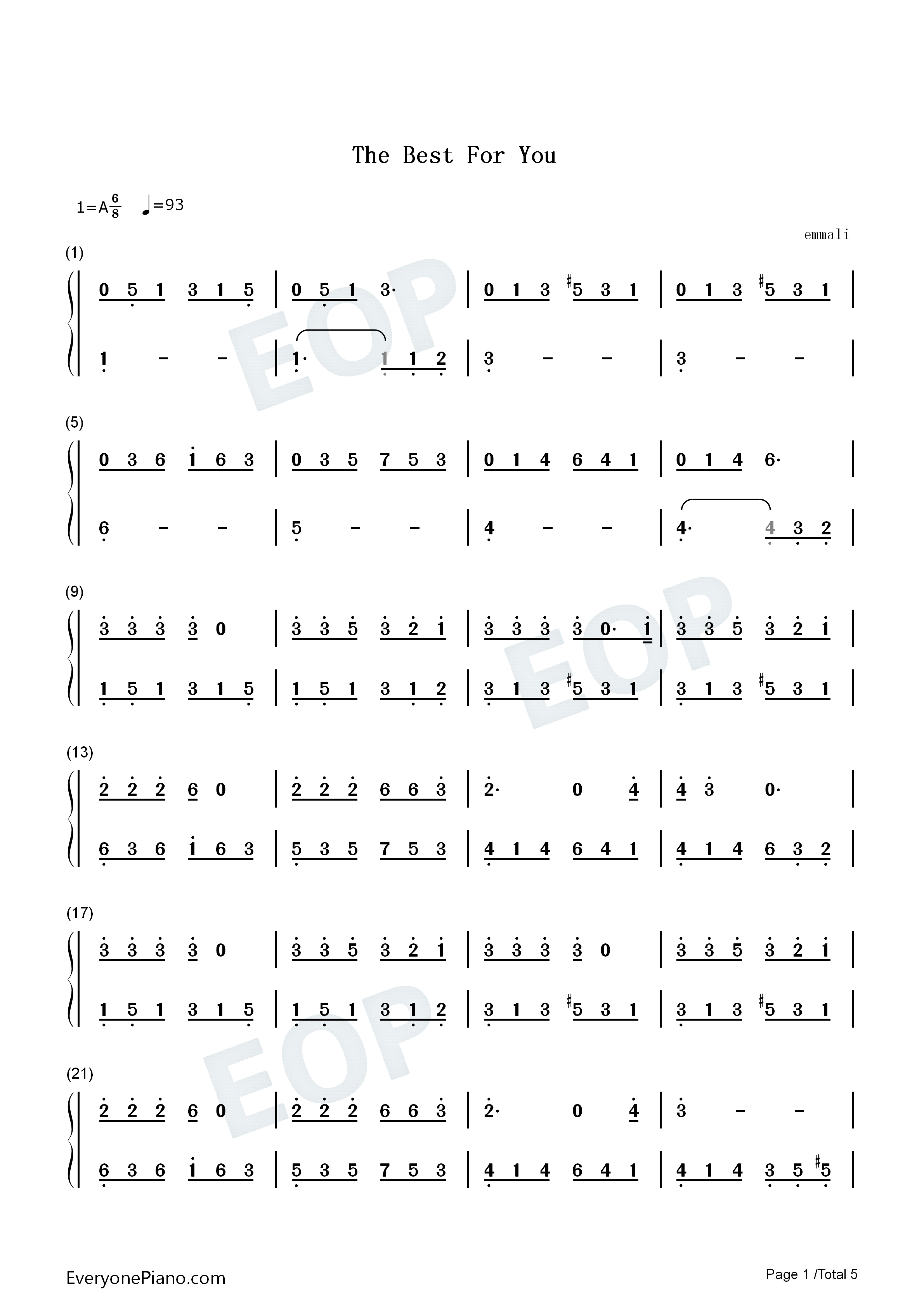 The_Best_For_You钢琴简谱_欧阳娜娜演唱