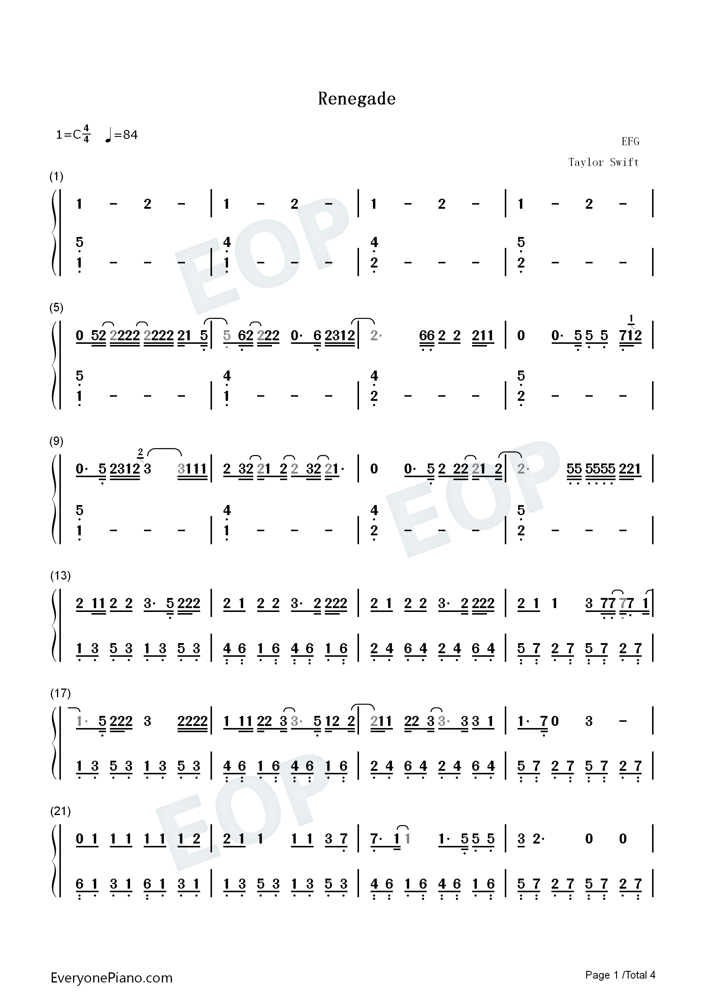 Renegade钢琴简谱_Big_Red_Machine_Taylor_Swift演唱