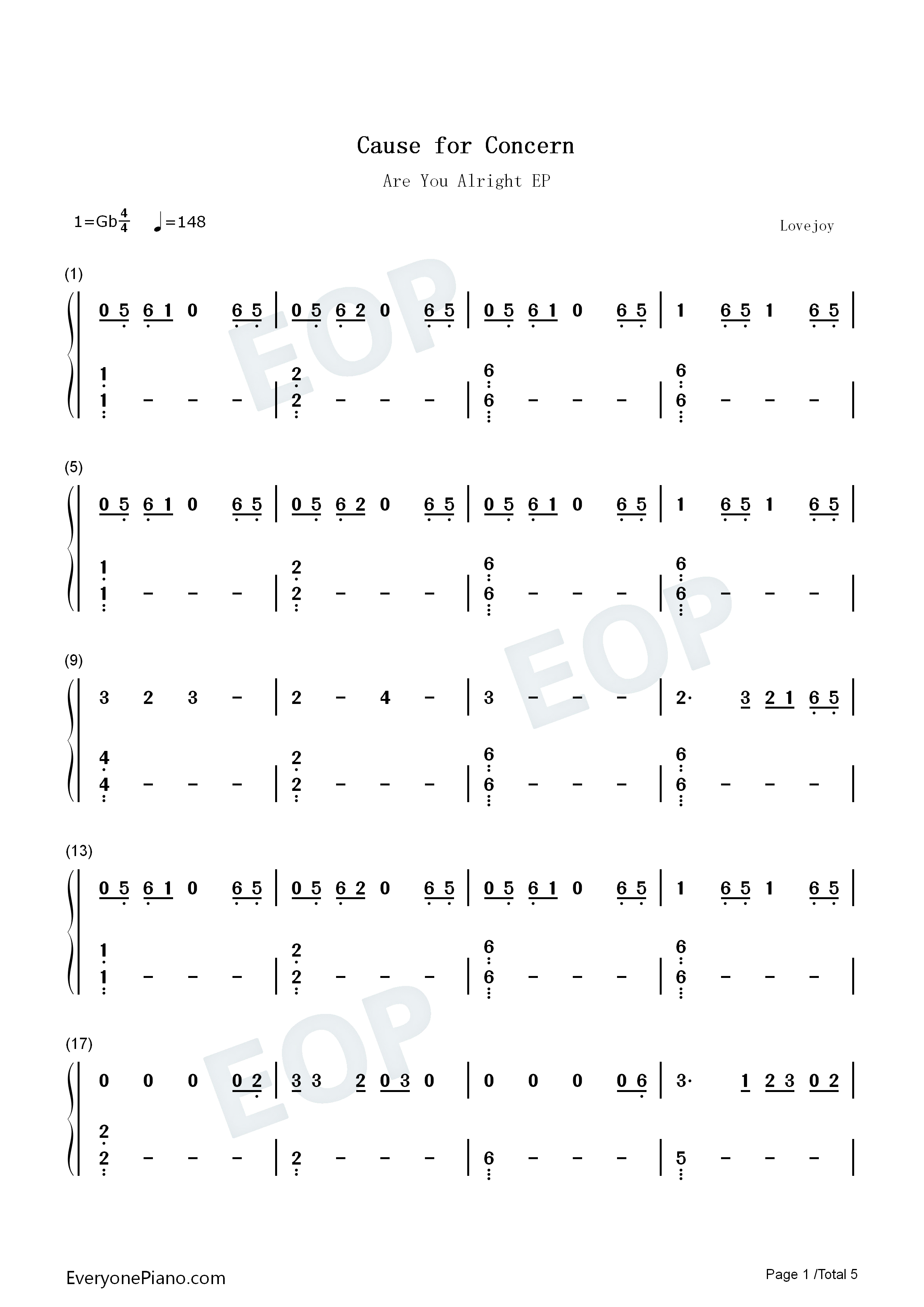 Cause_for_Concern钢琴简谱_Lovejoy演唱