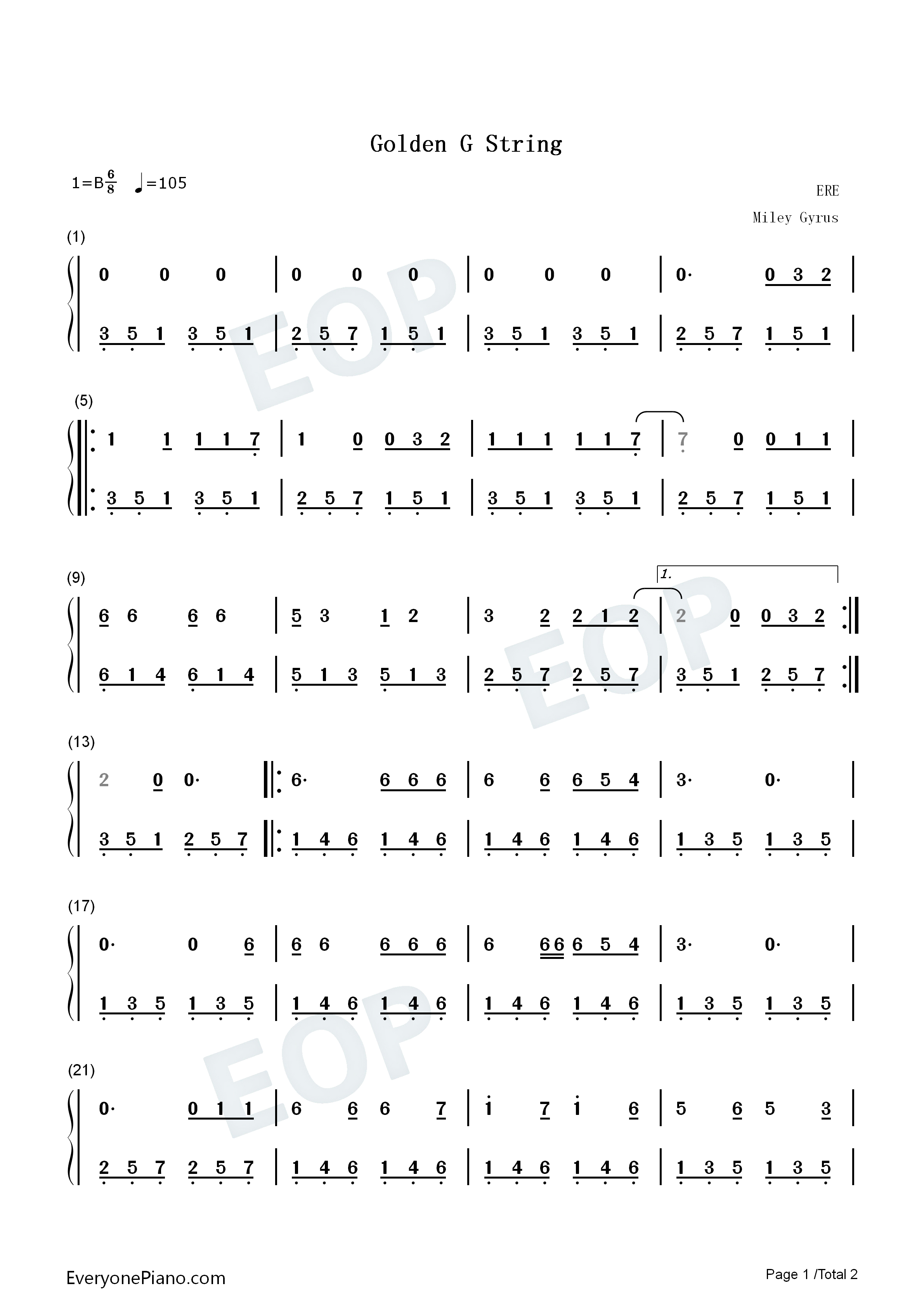 Golden_G_String钢琴简谱_Miley_Cyrus演唱