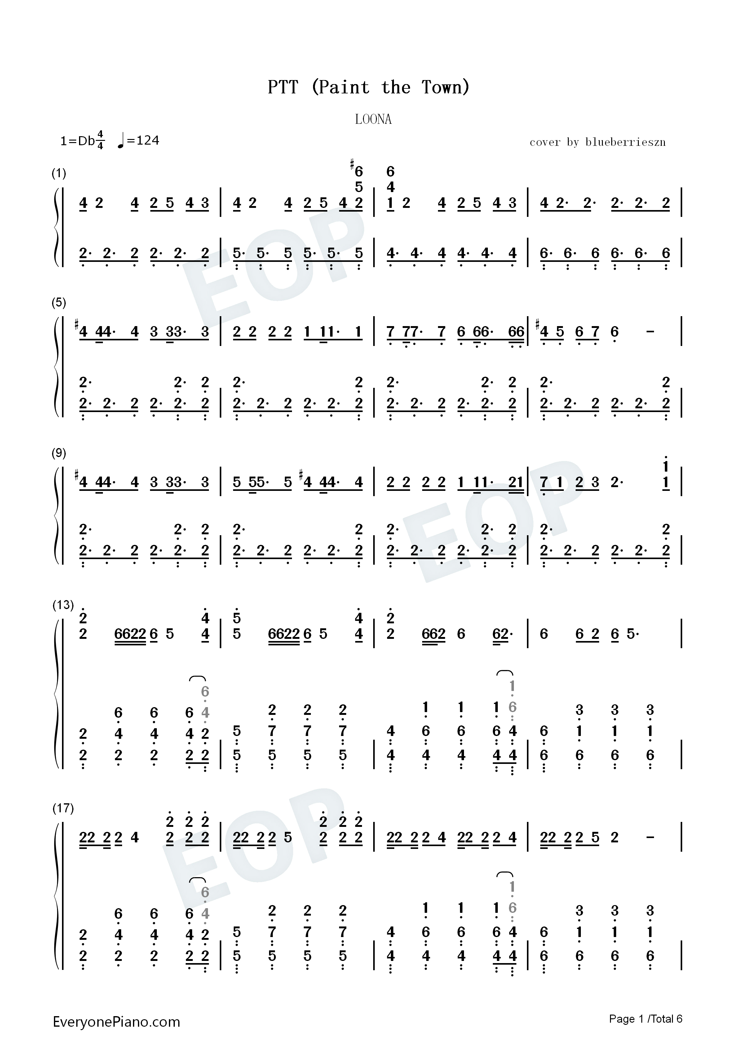 PTT_Paint_the_Town钢琴简谱_本月少女_Loona演唱