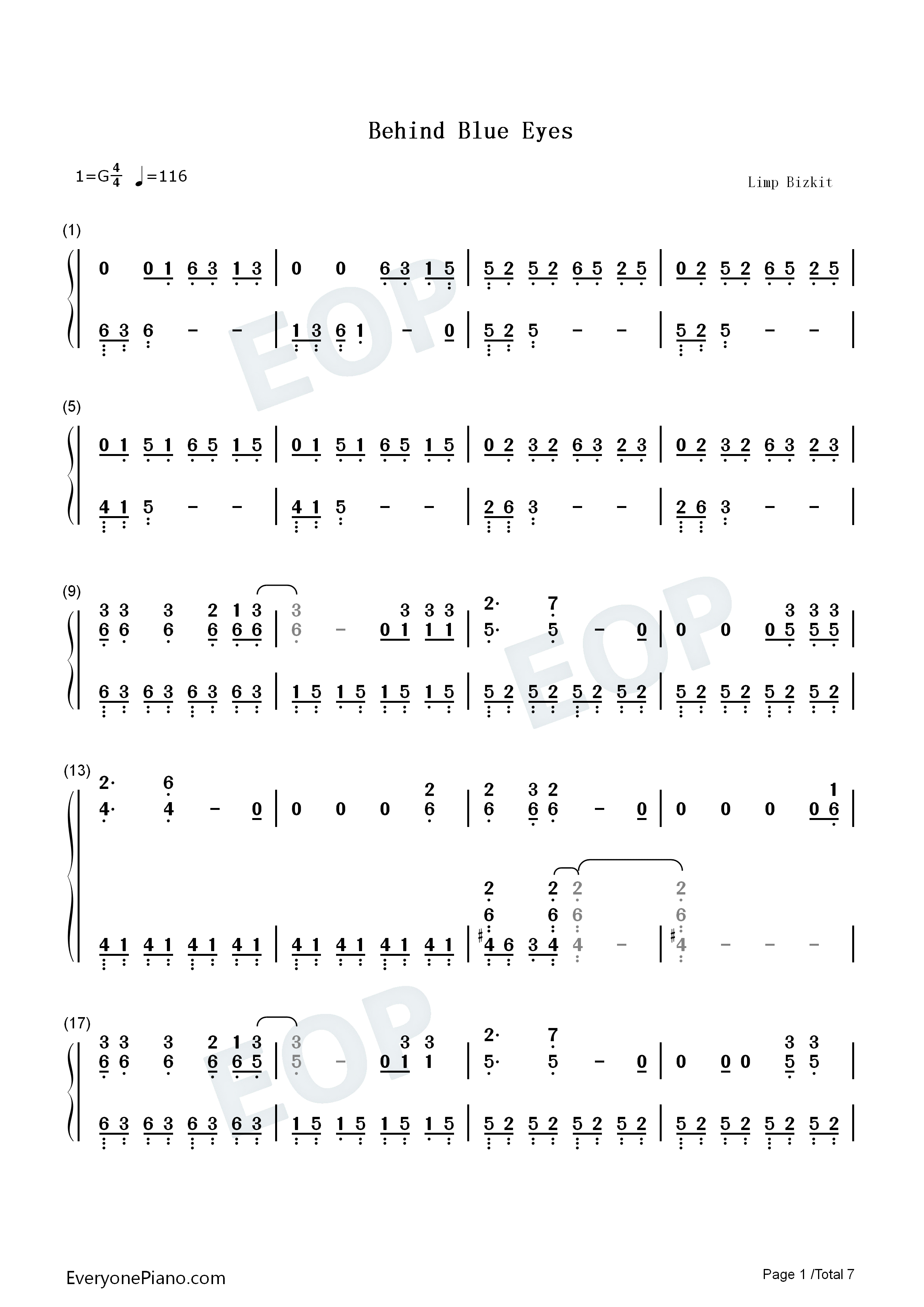 Behind_Blue_Eyes钢琴简谱_Tokio_Hotel_VIZE演唱