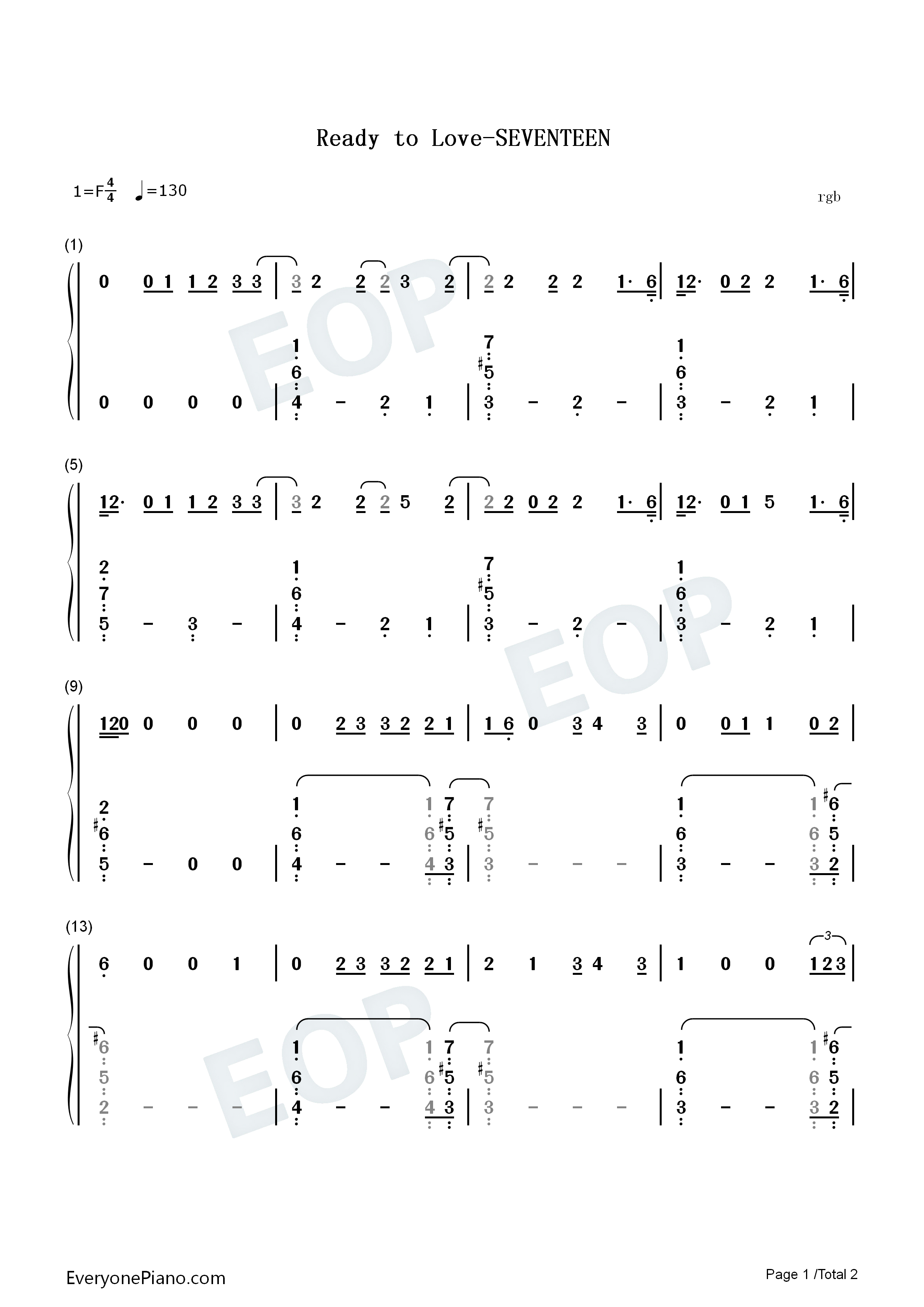 Ready_to_Love钢琴简谱_Seventeen演唱
