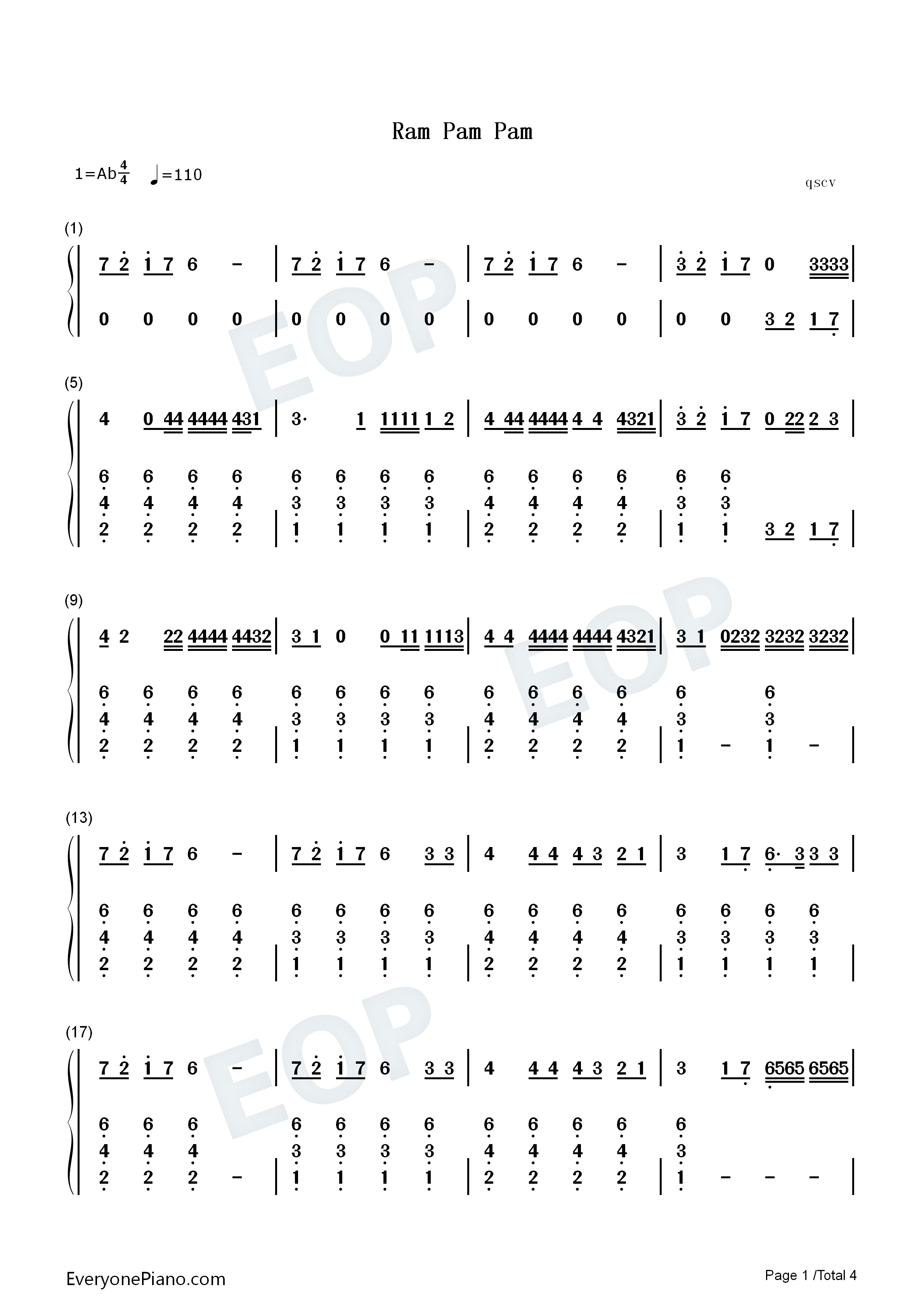 Ram_Pam_Pam钢琴简谱_Natti_Natasha_Becky_G演唱