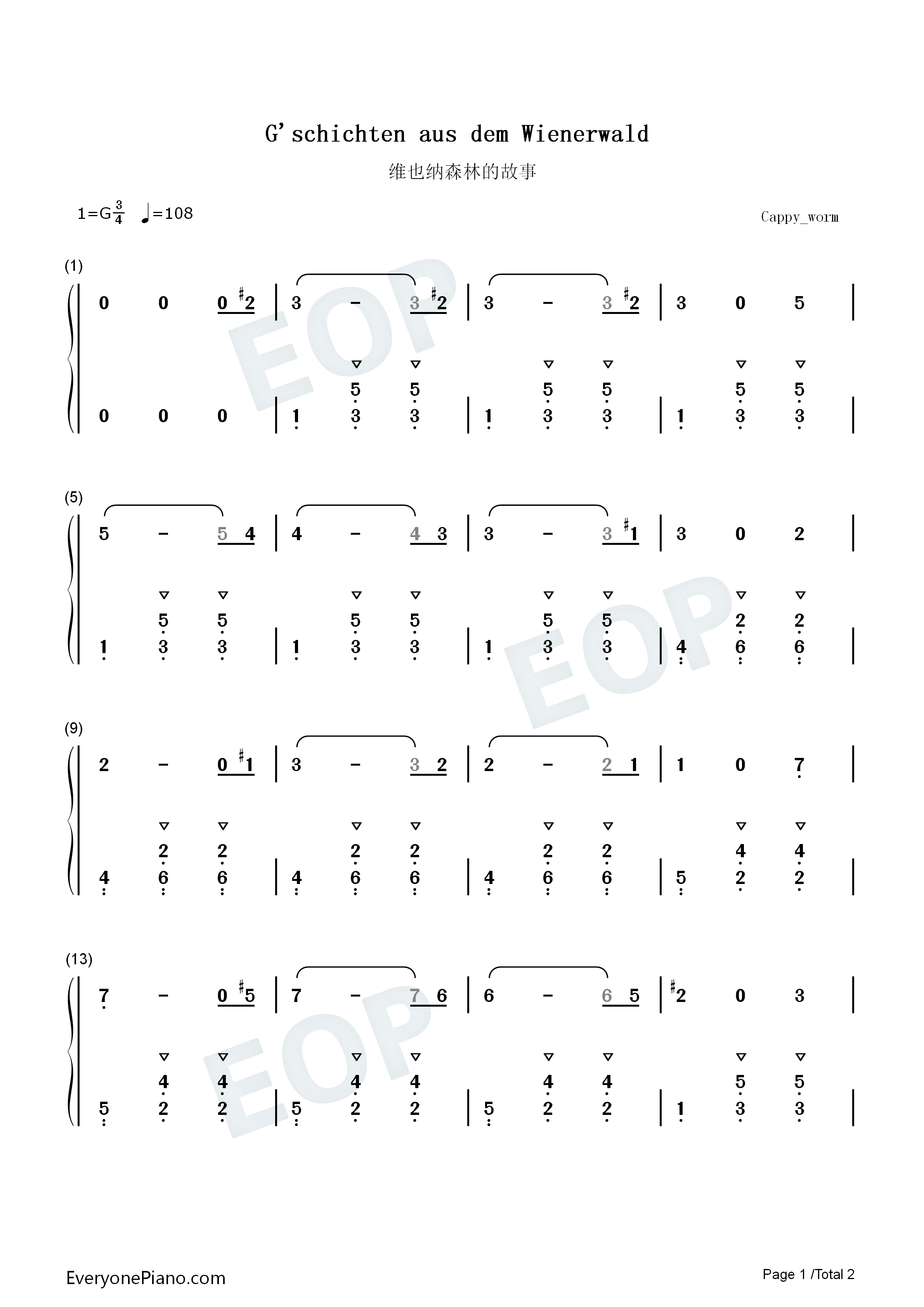 维也纳森林的故事钢琴简谱_小约翰·施特劳斯演唱