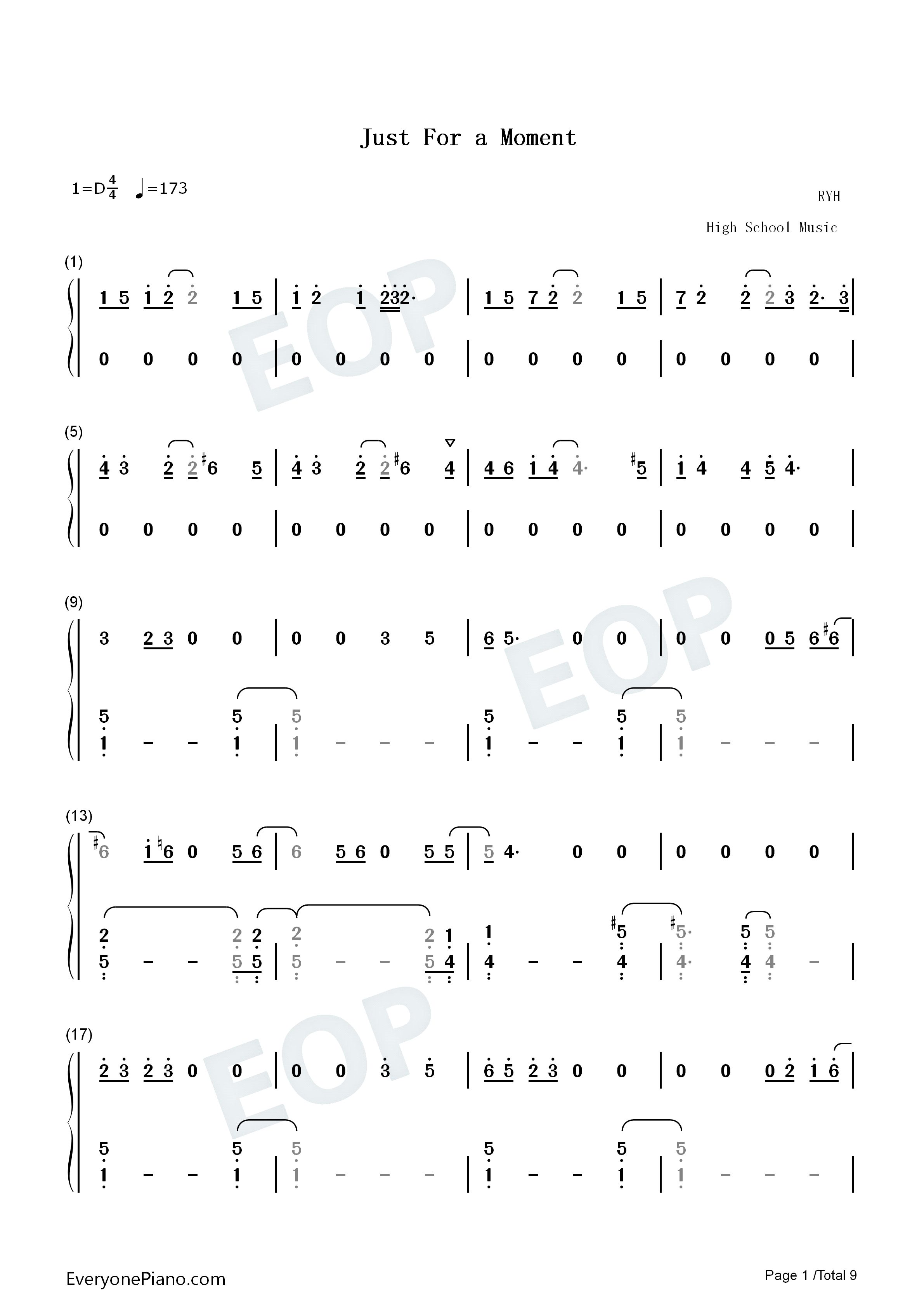 Just_For_a_Moment钢琴简谱_Olivia_Rodrigo_Joshua_Bassett演唱