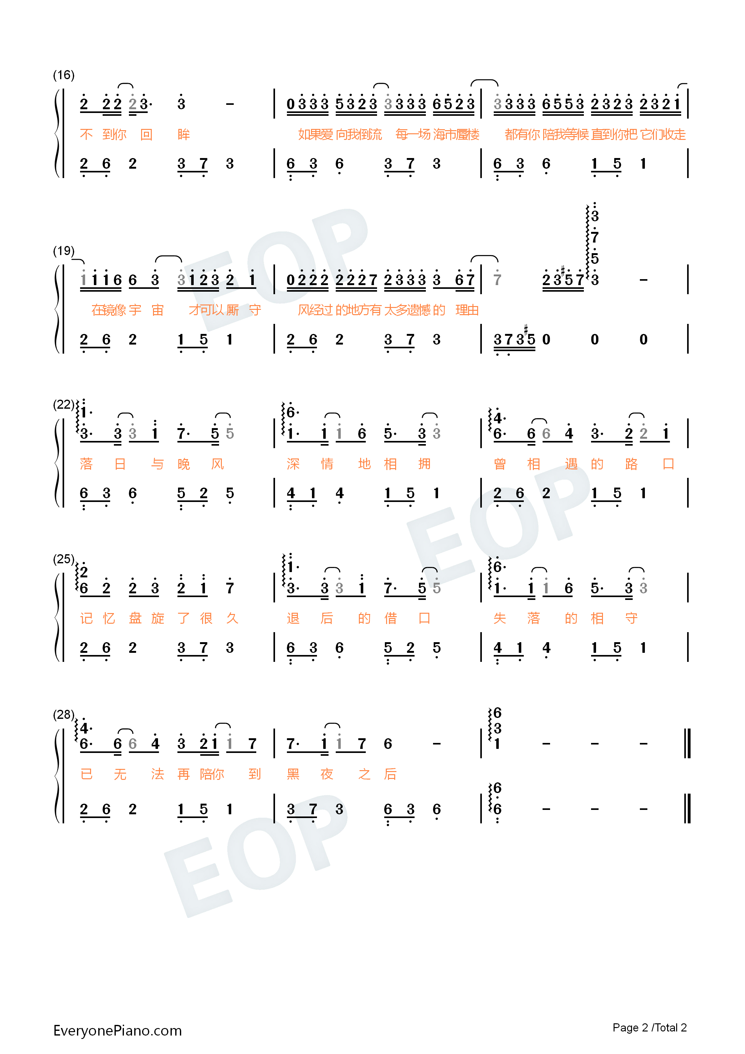 落日与晚风钢琴简谱_IN_K_王忻辰_苏星婕演唱