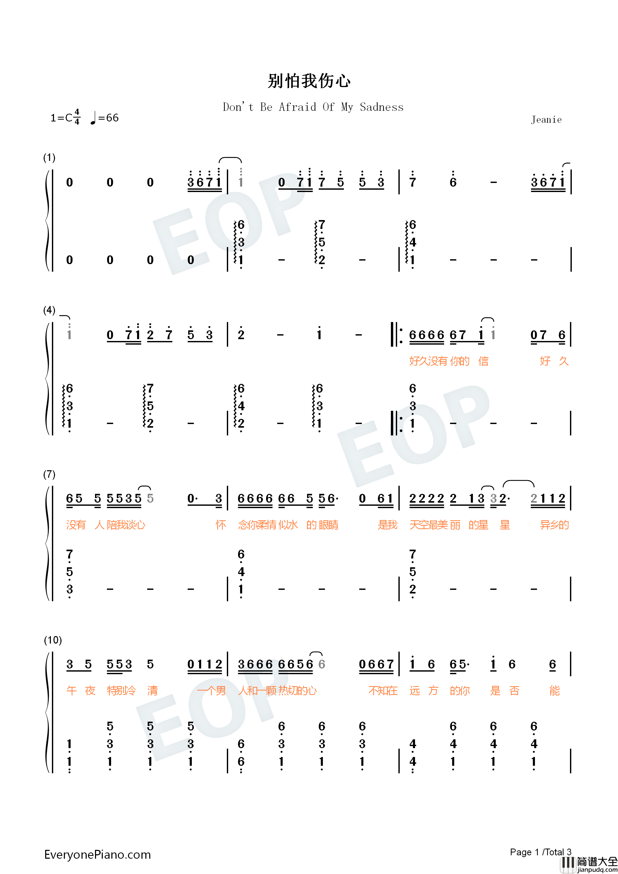 别怕我伤心钢琴简谱_张信哲演唱