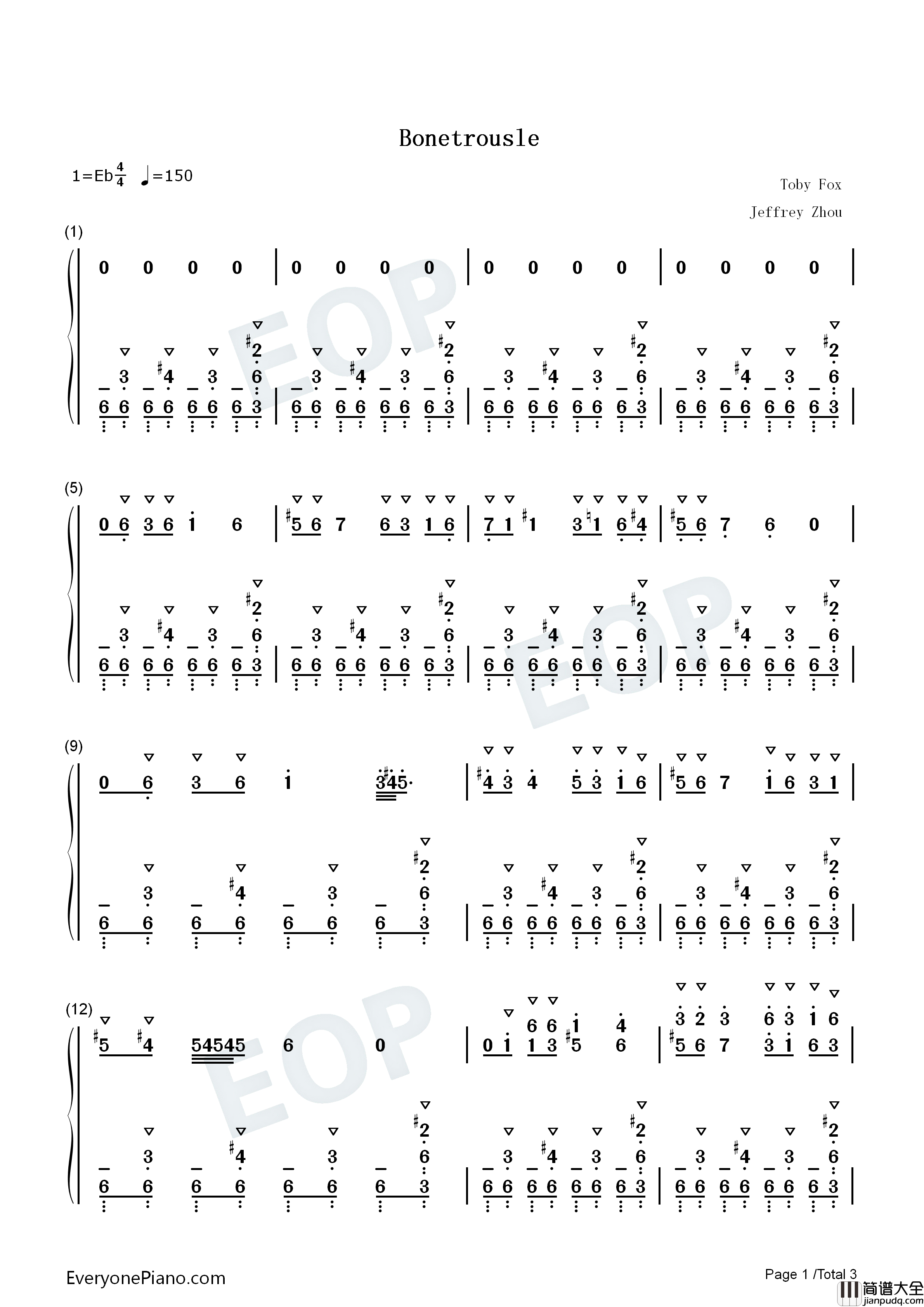 Bonetrousle钢琴简谱_Toby_Fox演唱