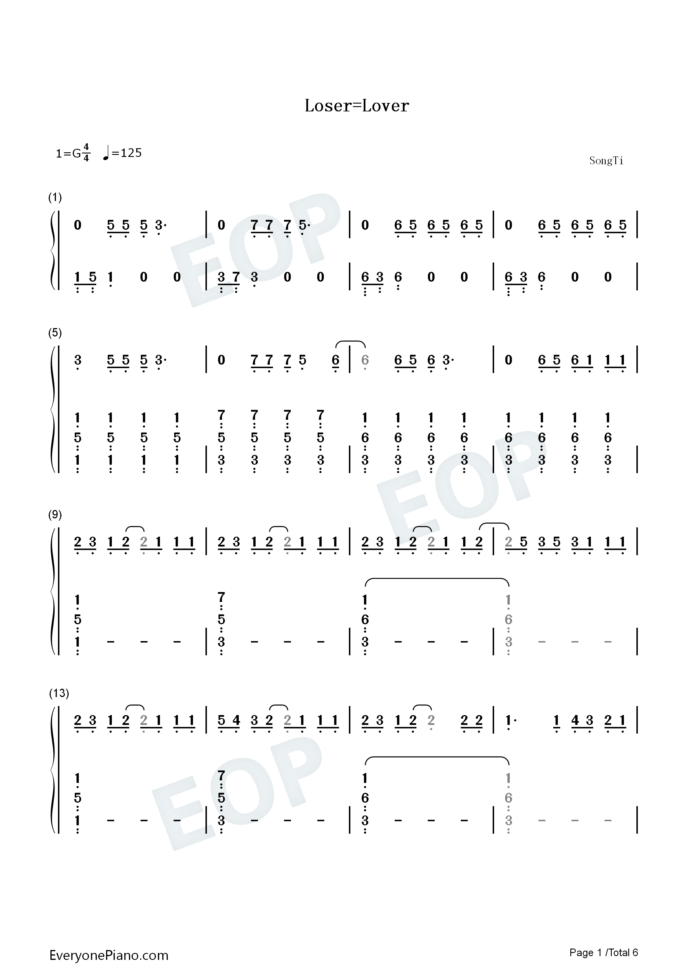 Loser_Lover钢琴简谱_TXT演唱