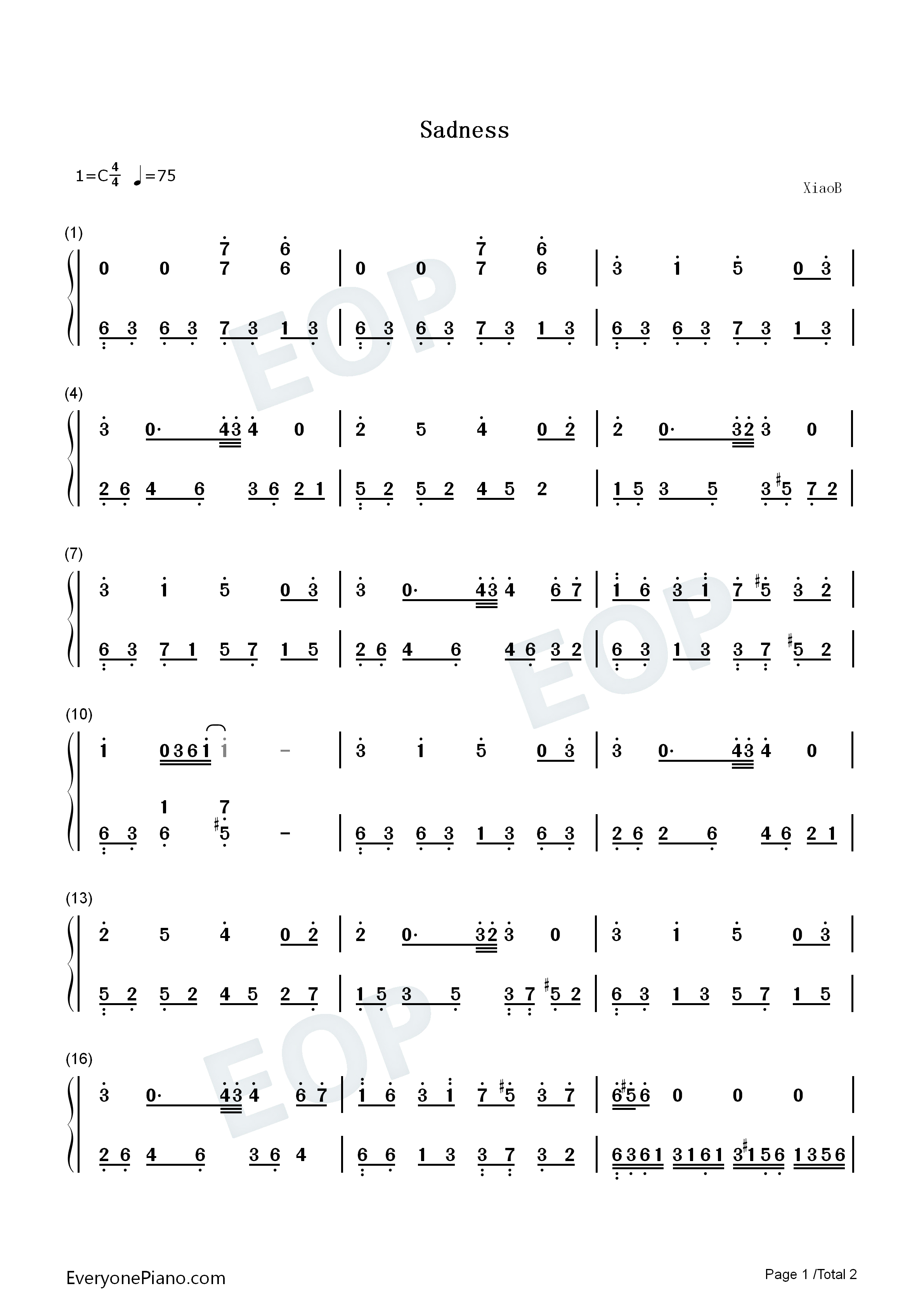 Sadness钢琴简谱_国吉良一演唱