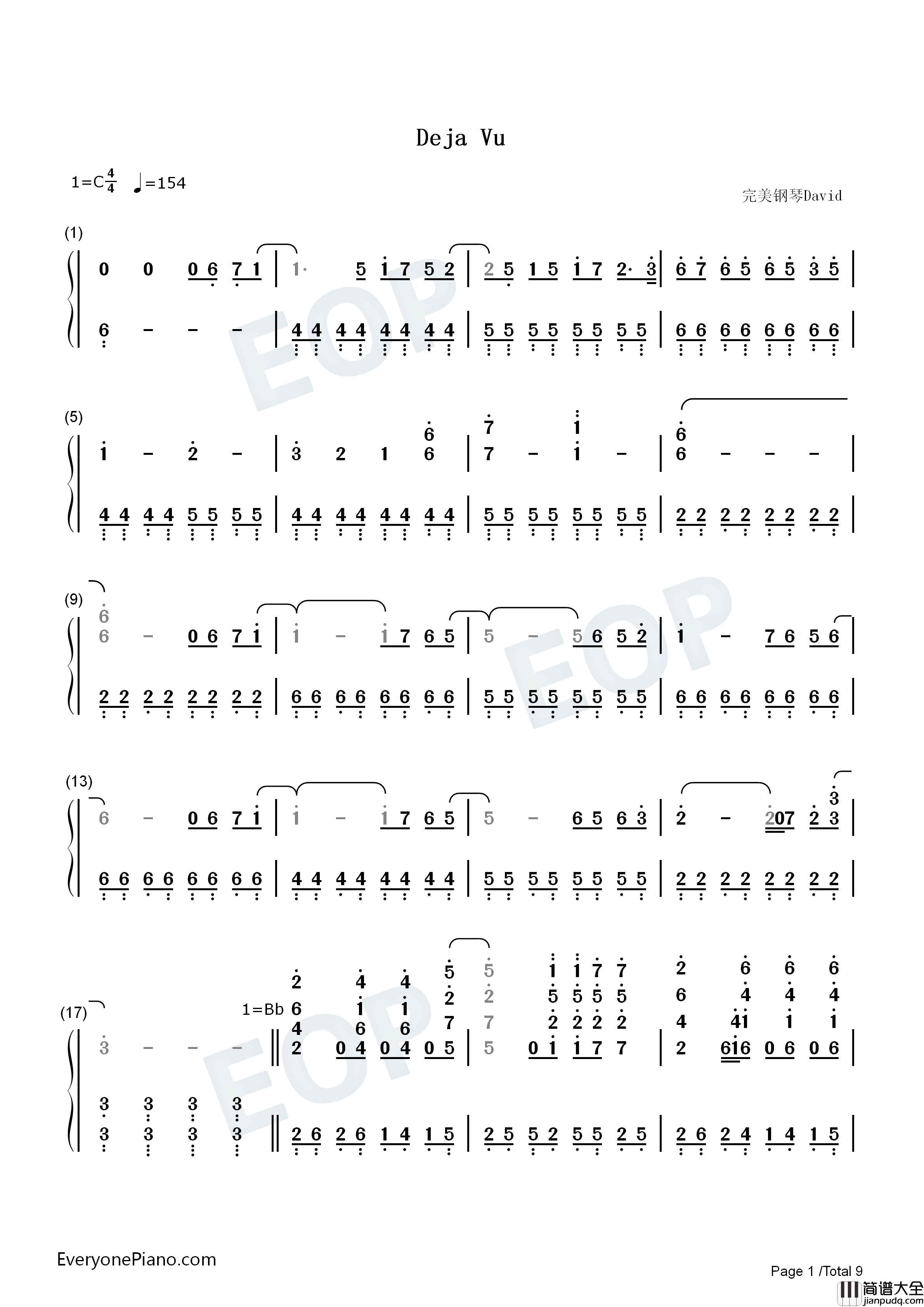 Deja_Vu钢琴简谱_Dave_Rodgers演唱