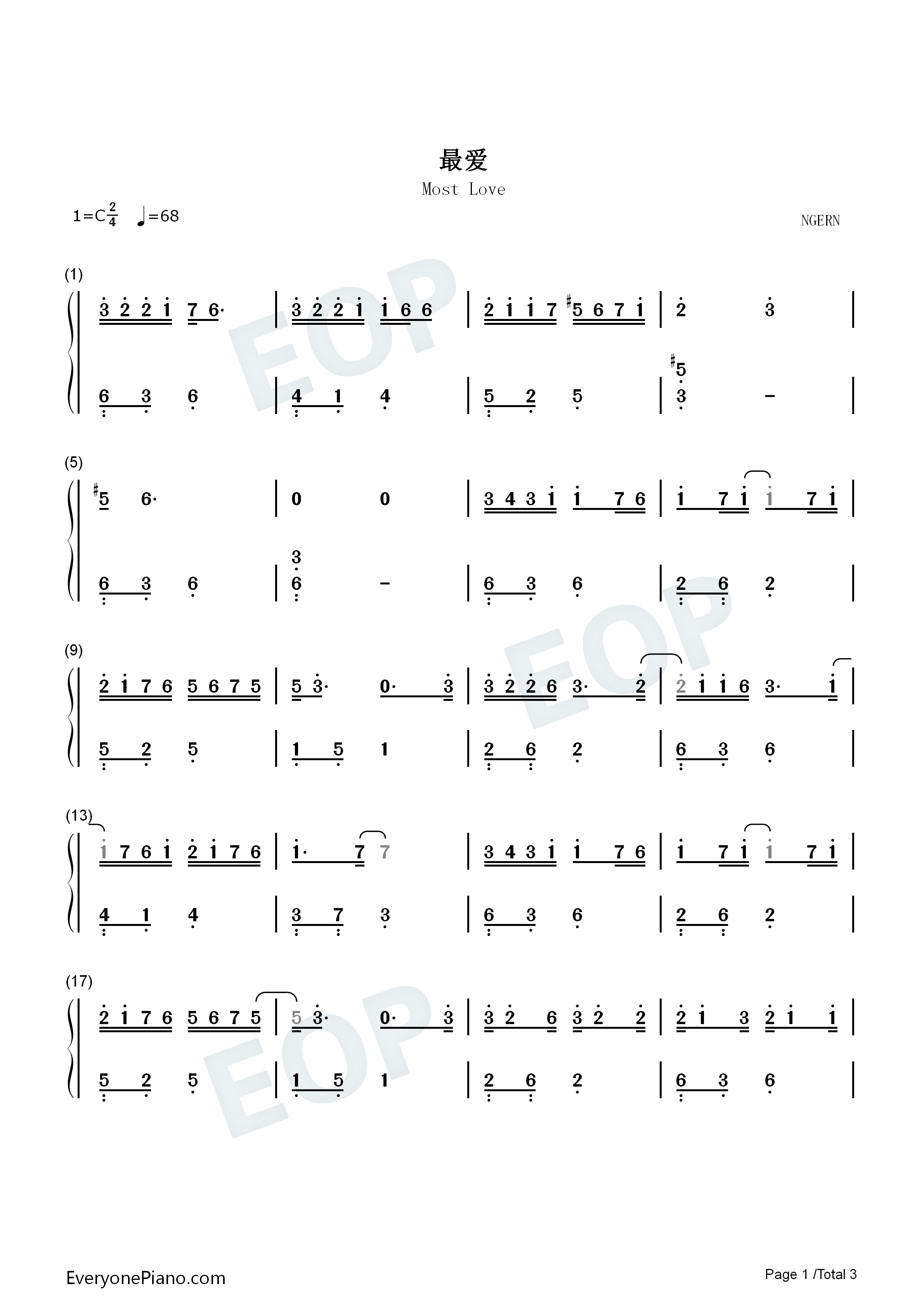 最爱钢琴简谱_周慧敏演唱