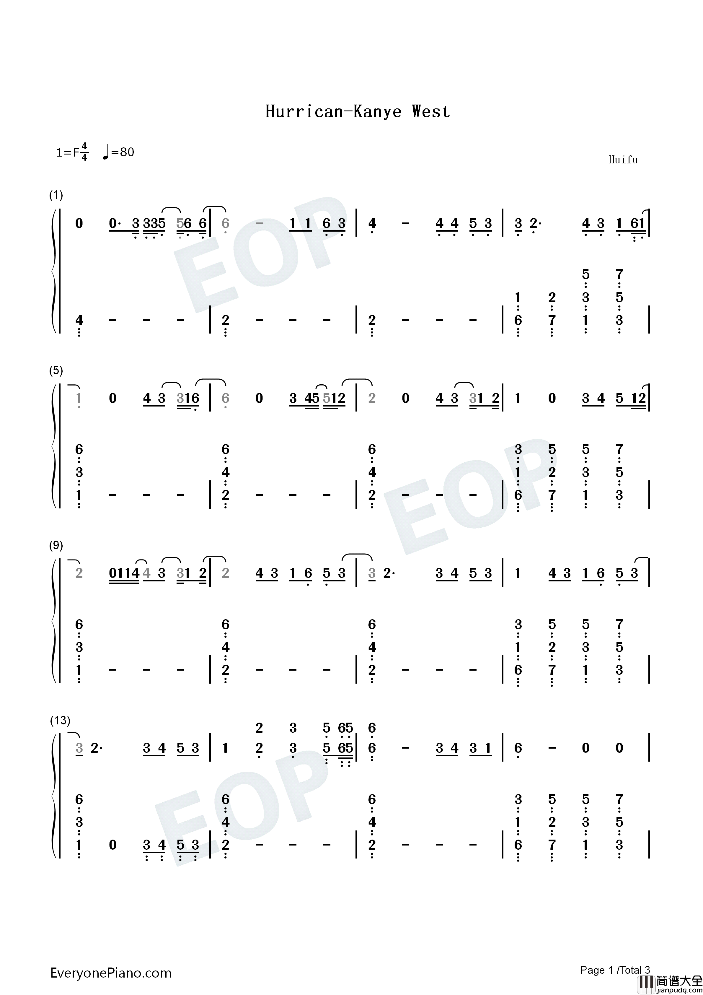 Hurricane钢琴简谱_Kanye_West_The_Weeknd_Lil_Baby演唱