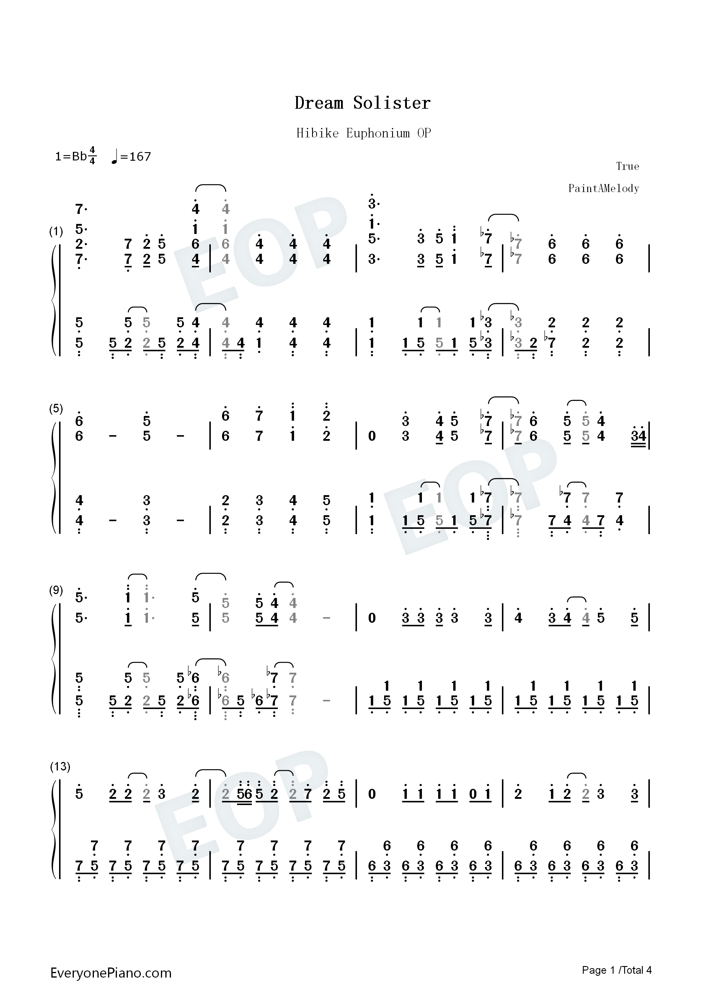 Dream_Solister钢琴简谱_True演唱