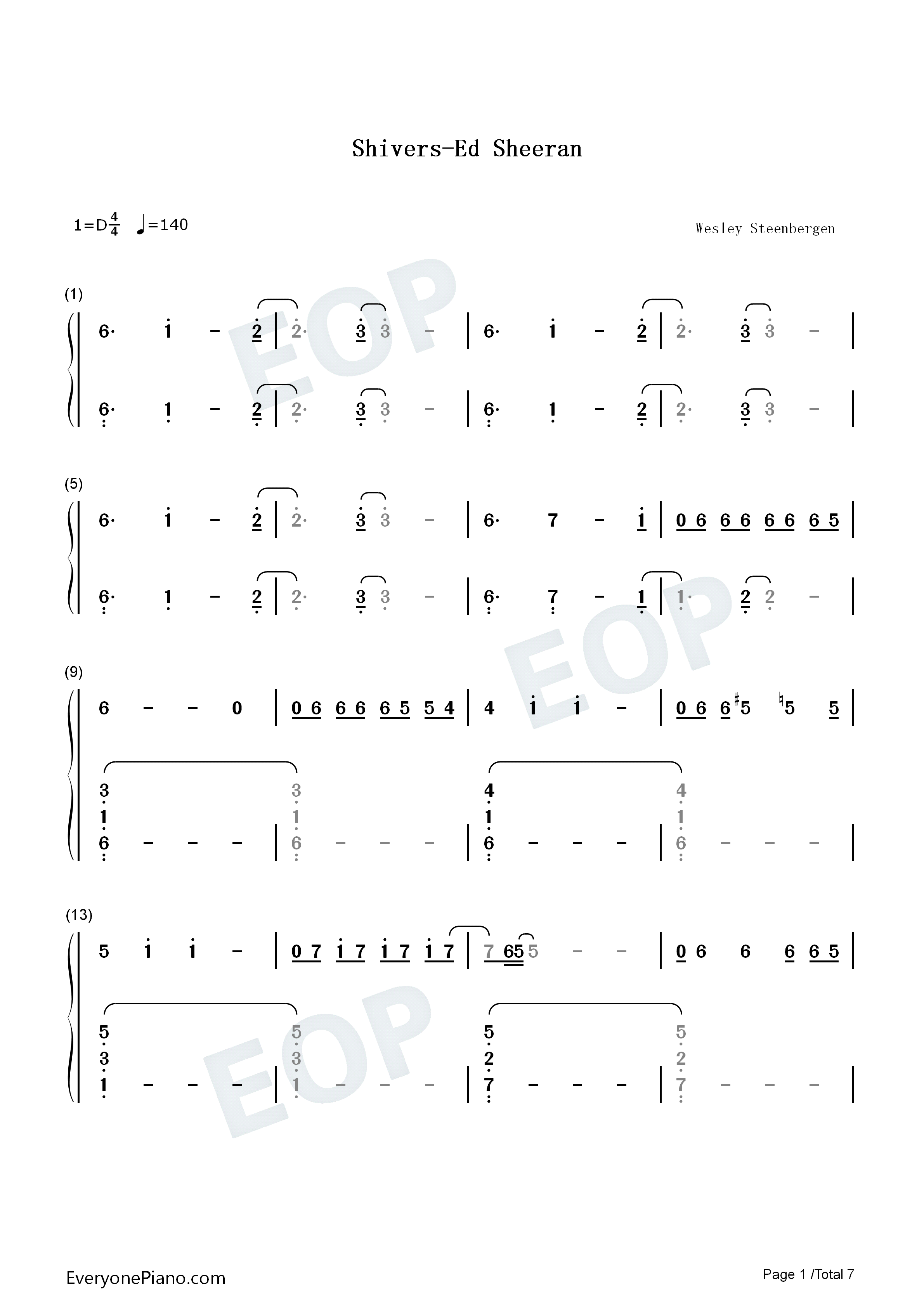 Shivers钢琴简谱_Ed_Sheeran演唱